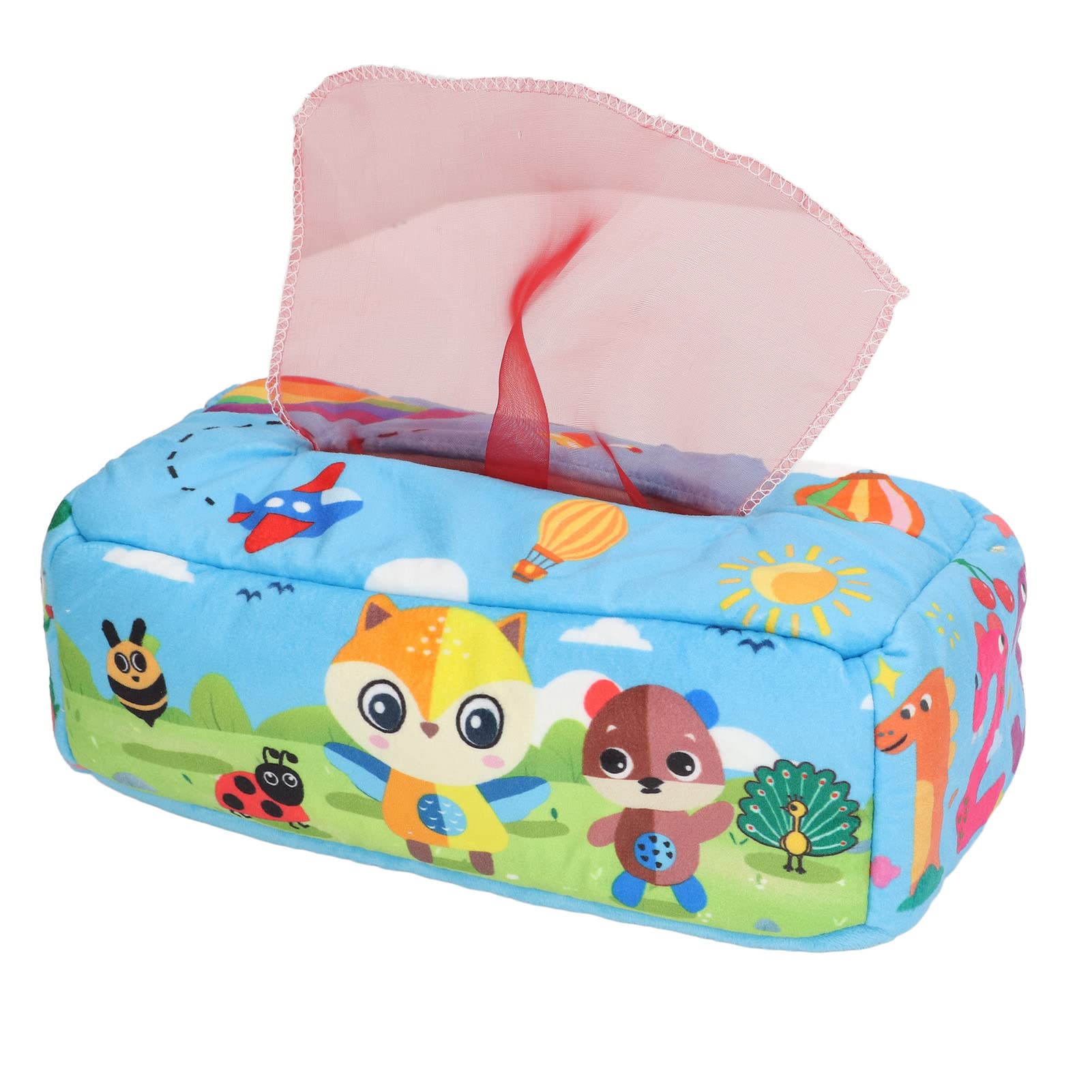 Drfeify Plush Tissue Box Toy with Sound & Pull-Out Paper Scarves - Sensory Baby Toy for Fine Motor Skills Development | Perfect for Toddler Playtime, Early Learning & Montessori Activities