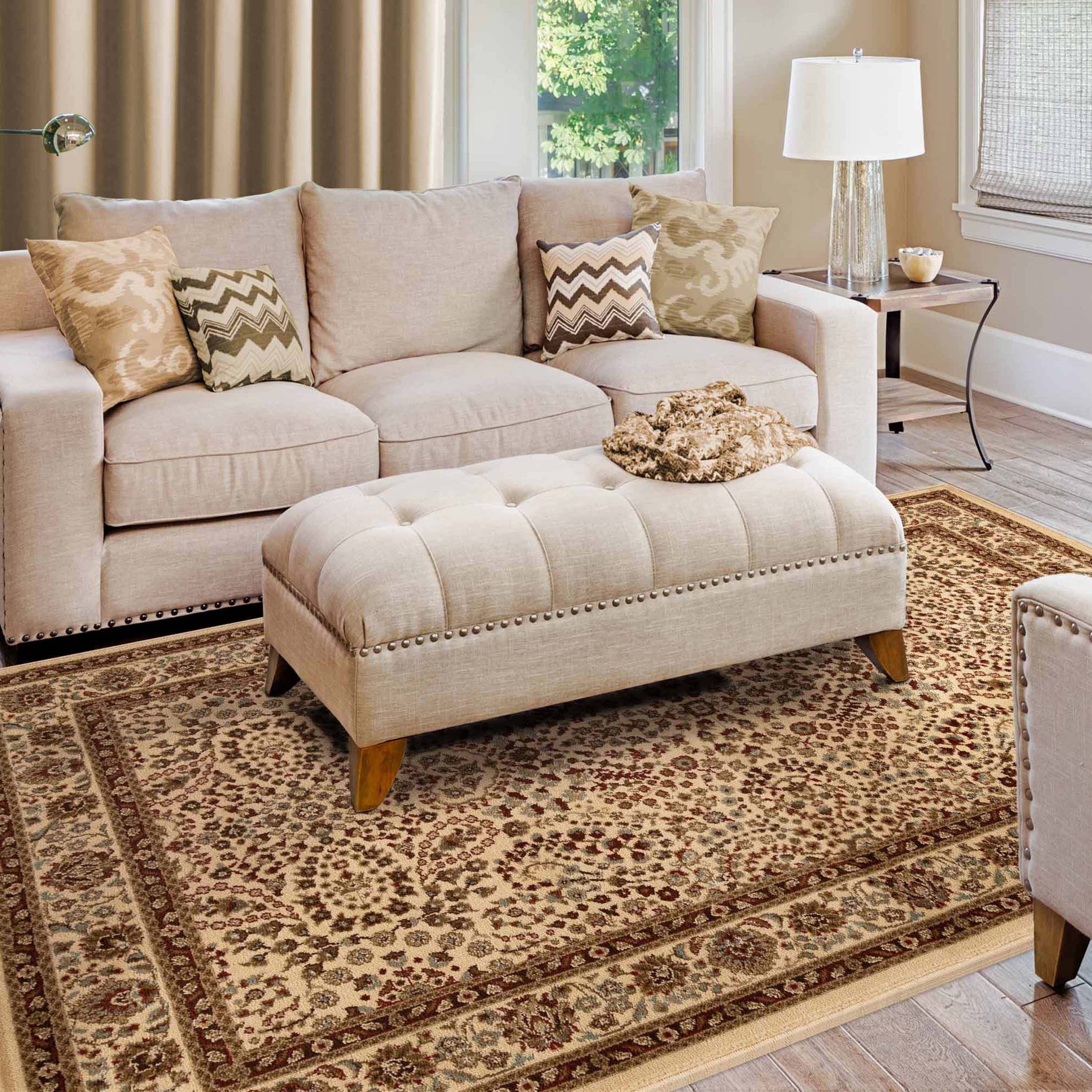 Handmade Oriental Floral Scroll Area Rug - Non-Slip Traditional Indoor Carpet for Living Room, Bedroom, Hallway | Boho Home Decor & Meditation Space Accent