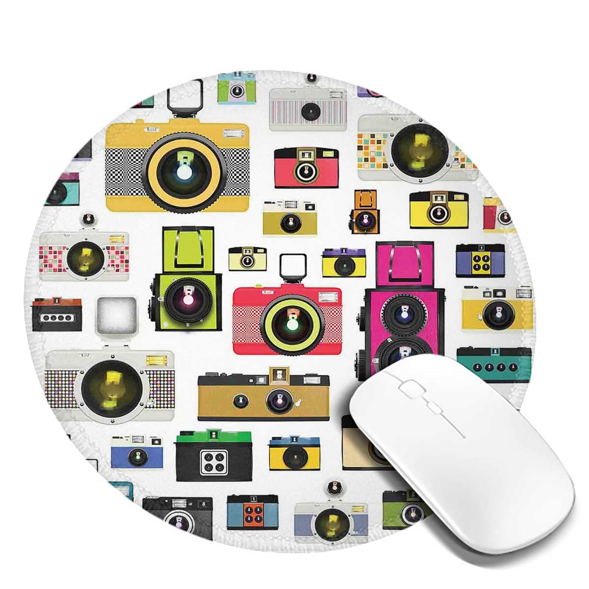 Small Round Mouse Pad - Anti-Slip Waterproof Desk Mat for Office, Home & Gaming - Vintage Camera Design (7.9×7.9×0.12 inches) - Perfect for Laptops, PCs & Workstations