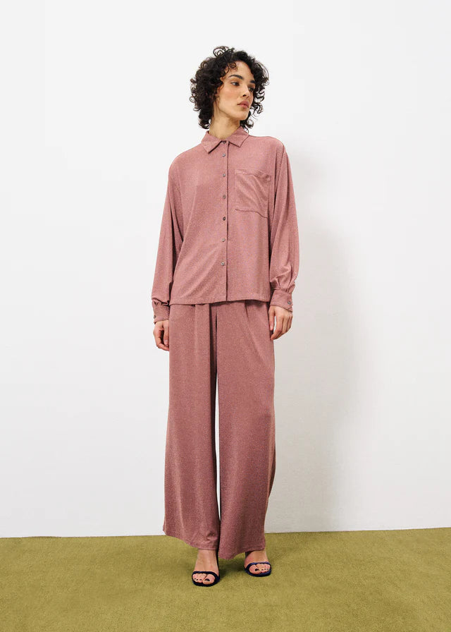 Philo Wide Leg Pants for Women - High Waisted Flowy Lounge Pants (Rose Pink) | Comfortable Casual Wear for Home, Office & Travel