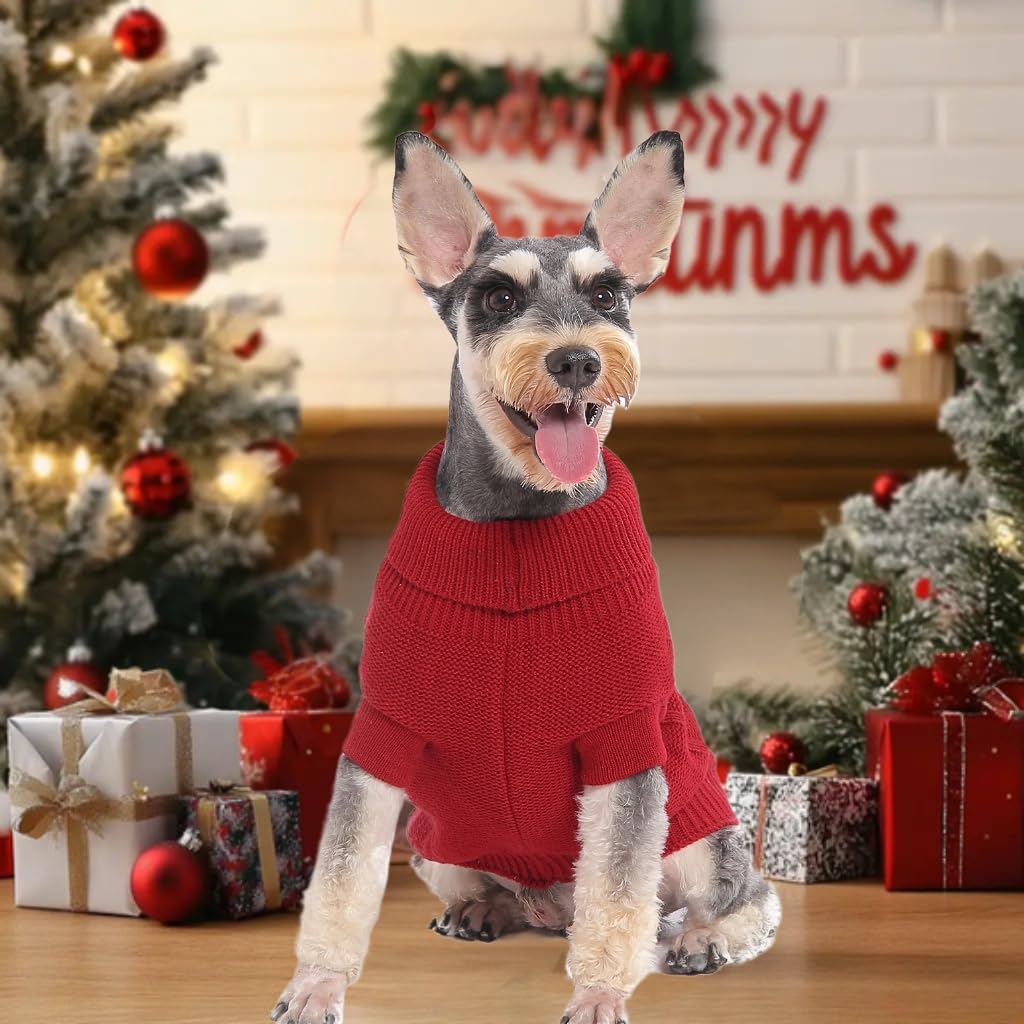 Warm Dog Sweater for Small Breeds - Christmas Pet Knit Pullover for Poodle, Westie & Pomeranian Puppies (Red, Size S) | Cozy Winter Outfit for Indoor & Outdoor Activities