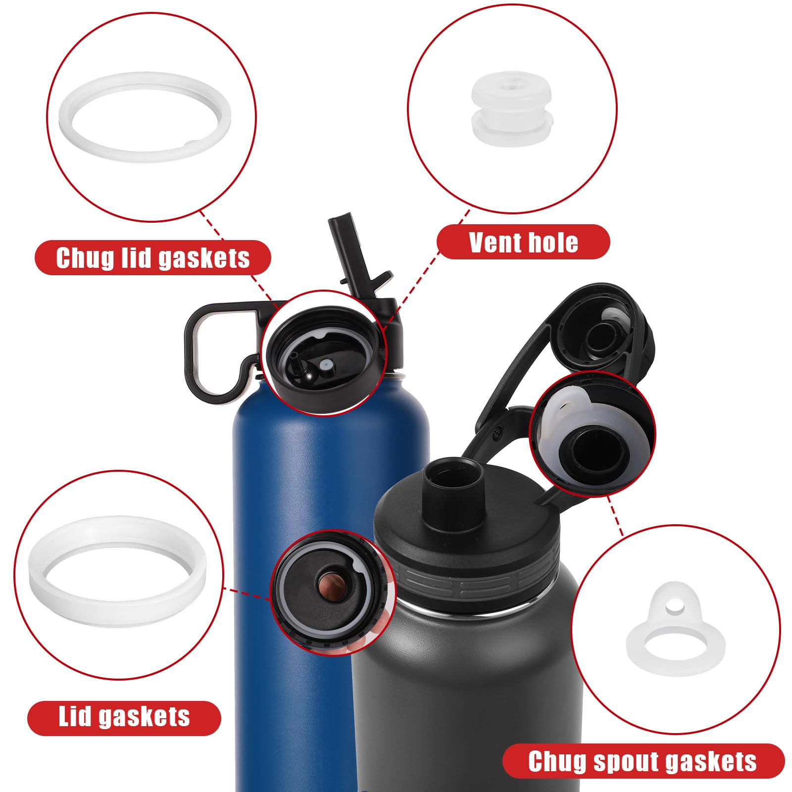 26pcs Thermoflask Water Bottle Lid Replacement Set for 24/32/40/64oz - Silicone Sealing Rings & Gaskets for Straw Lid, Chug Lid & Spout - Perfect for Outdoor, Gym, Travel & Daily Hydration