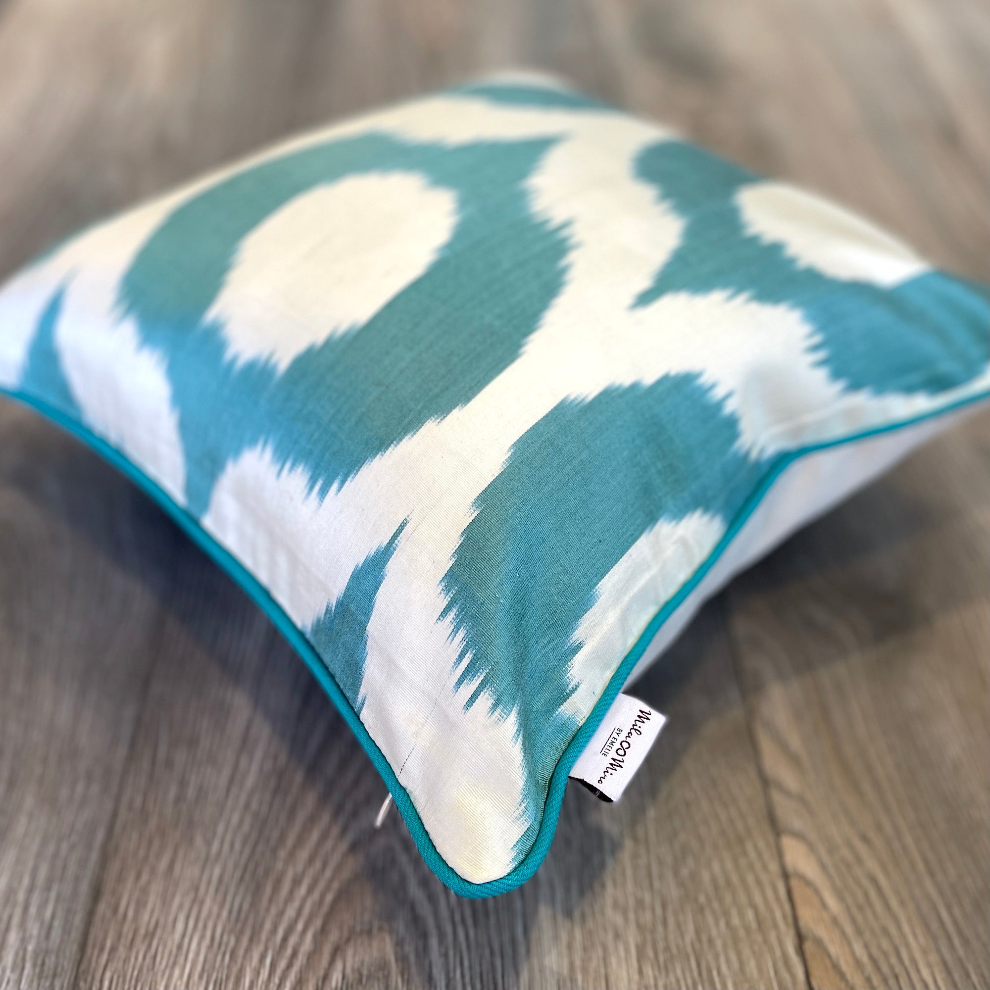 Luxury Silk Ikat Cushion Cover - Turquoise Ogee Pattern | Elegant Home Decor Throw Pillow for Sofa, Bed & Living Room