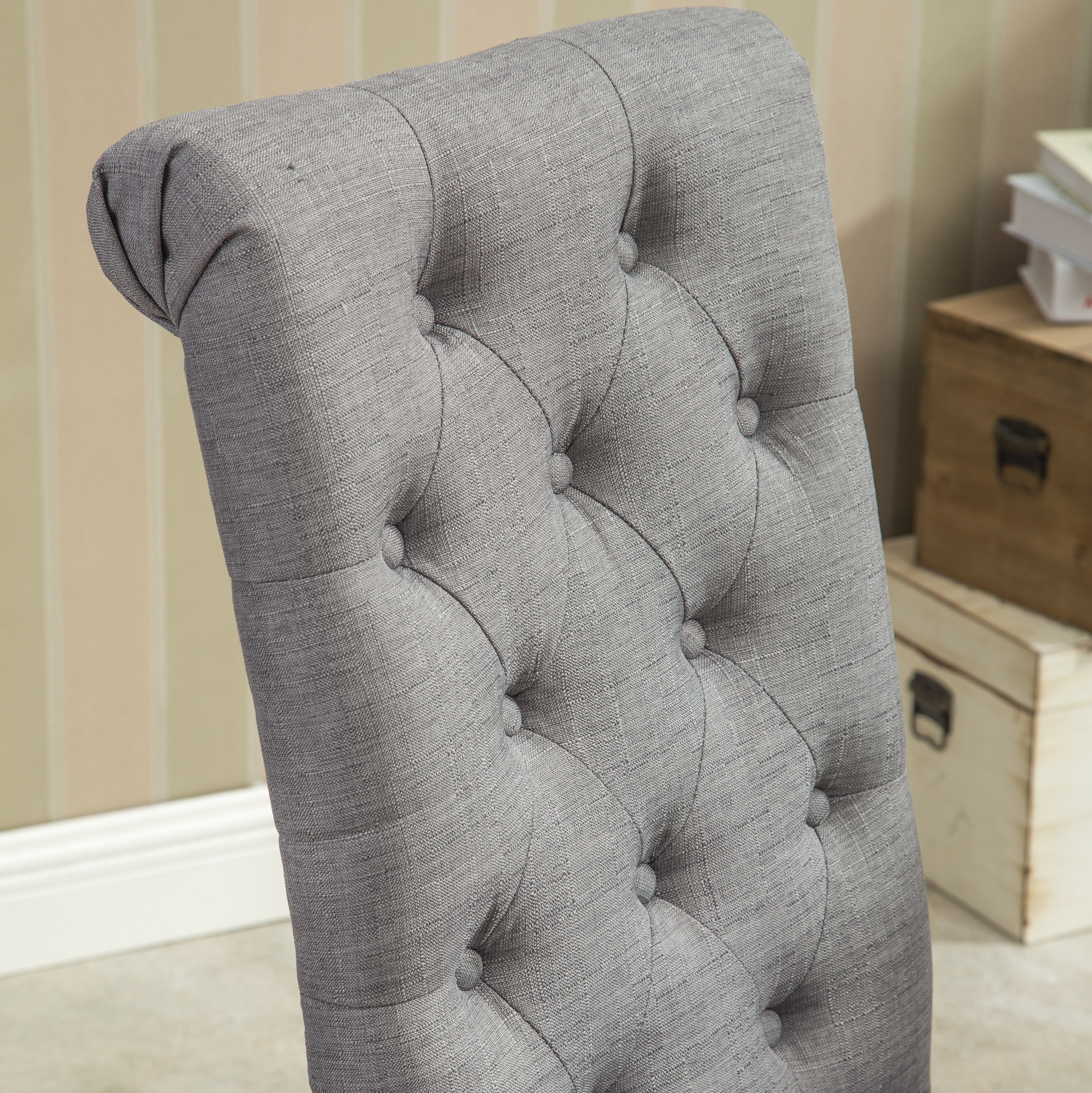 Roundhill Furniture Solid Wood Tufted Parsons Dining Chairs - Set of 2, Grey - Modern Farmhouse Style for Dining Room, Kitchen, or Home Office