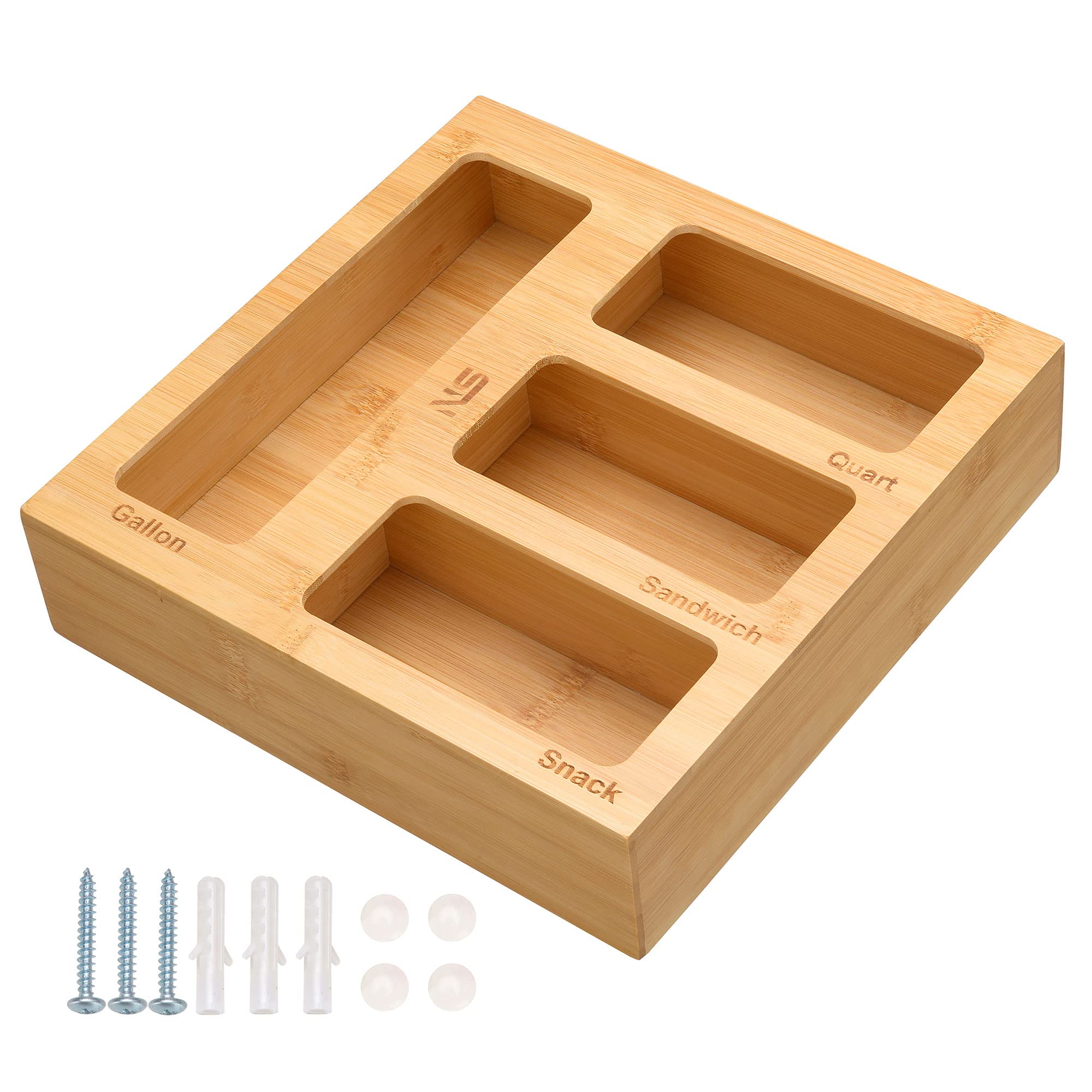 Premium Bamboo Ziplock Bag Organizer for Kitchen Drawers - Food Storage Bag Holder Compatible with Gallon, Quart, Sandwich & Snack Size Bags | Perfect for Pantry Organization & Meal Prep Storage