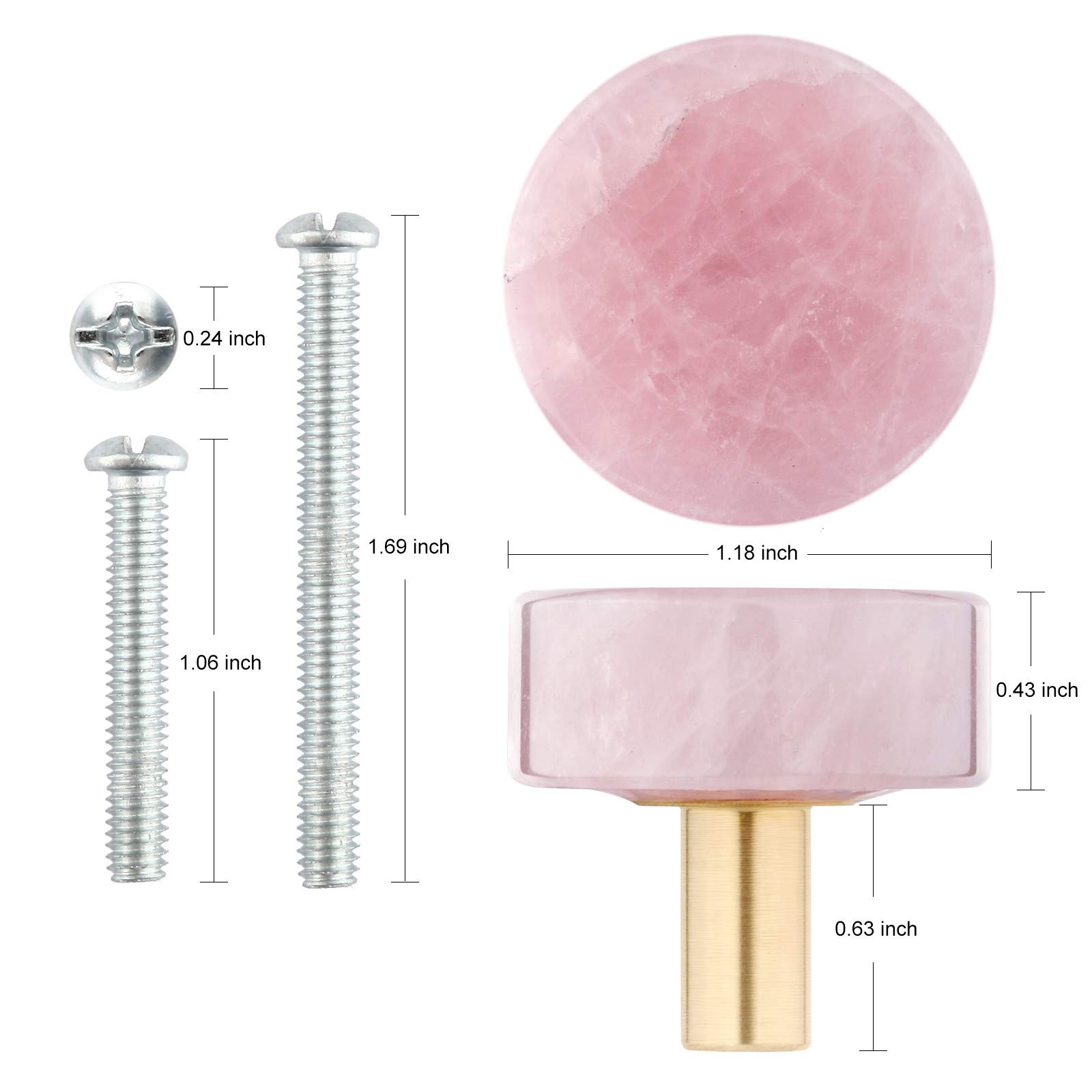 Set of 4 Rose Quartz Drawer Knobs with Screws - Natural Crystal Stone Pull Handles for Dresser, Wardrobe & Kitchen Cabinets - Elegant Home Decor & Feng Shui Accessories (Perfect for Bedroom, Bathroom & Office Organization)