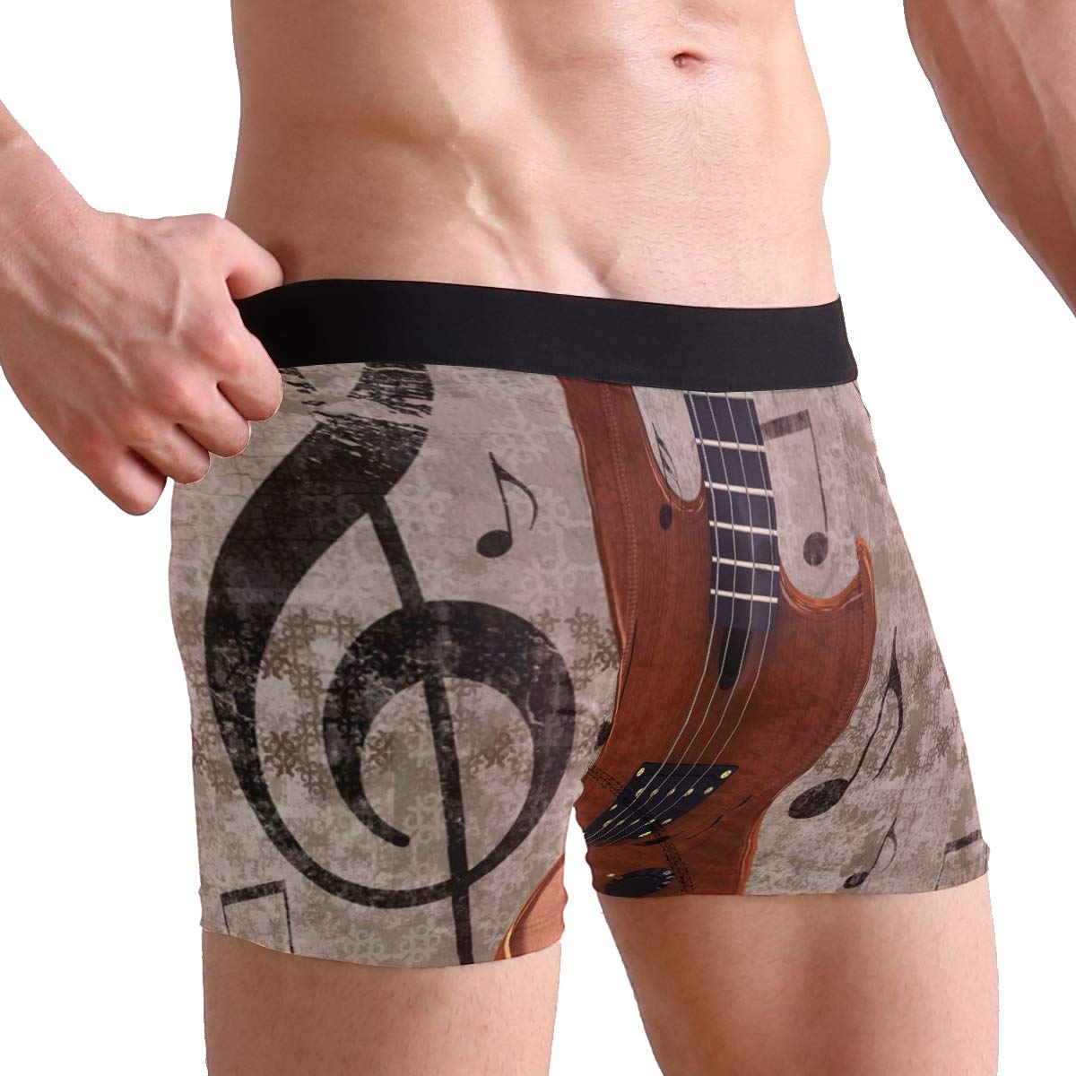 Vintage Music Note Violin Print Boxer Briefs for Men - Soft Cotton Men's Underwear with Elastic Waistband - Perfect for Music Lovers, Gifts, and Casual Wear