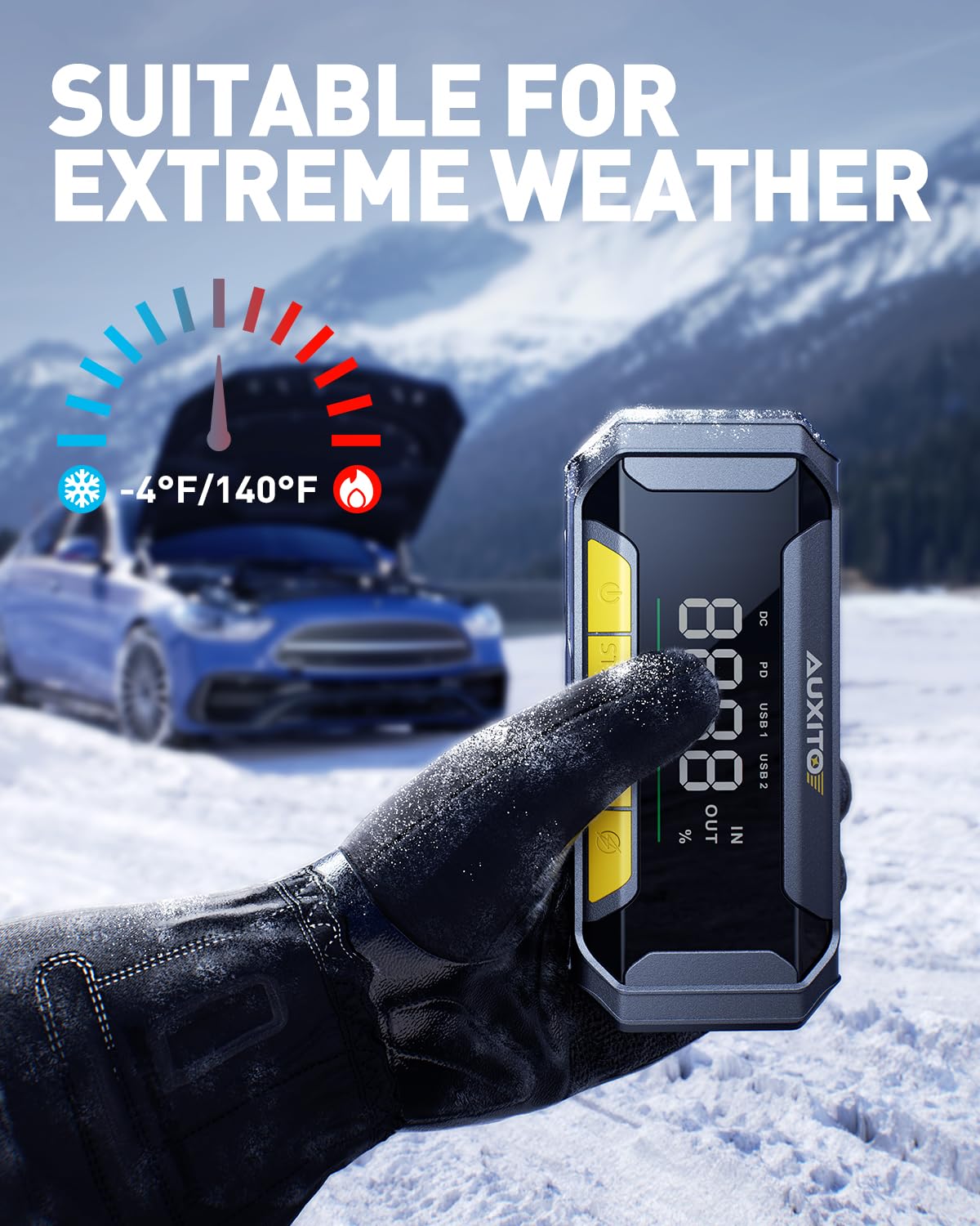 AUXITO 8000A 12V Car Battery Jump Starter with 60W Fast Charging & 160W DC Output - Portable Power Bank for Gas/Diesel Vehicles, 700LM Super Bright Flashlight - Emergency Roadside Assistance, Camping, Power Outages