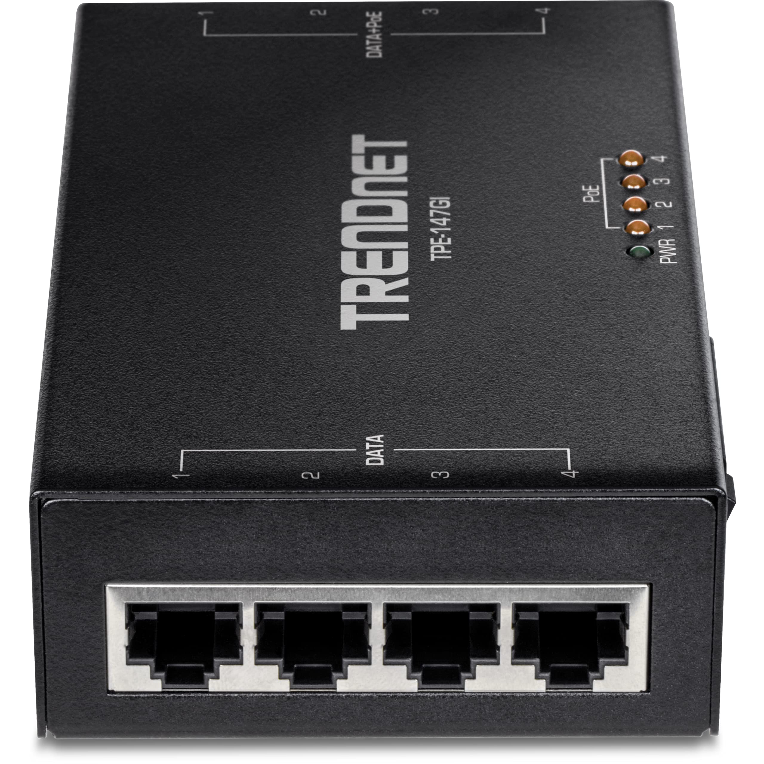 TRENDnet 65W 4-Port Gigabit PoE+ Injector (TPE-147GI) - 4x Gigabit Data Ports & 4x PoE+ Output Ports - Extend Power & Data Up to 328ft - Ideal for IP Cameras, VoIP Phones & Wireless Access Points