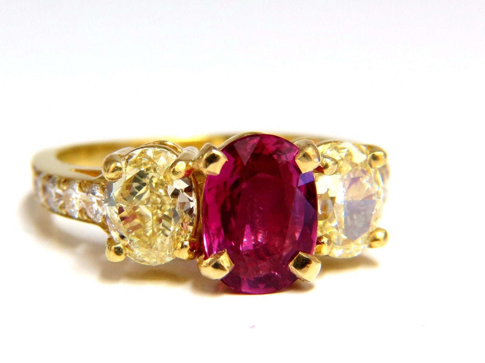 GIA Certified 4.53 Carat Natural No Heat Red Ruby & Diamond Ring in 18K Yellow Gold - Elegant Engagement, Anniversary Gift for Women