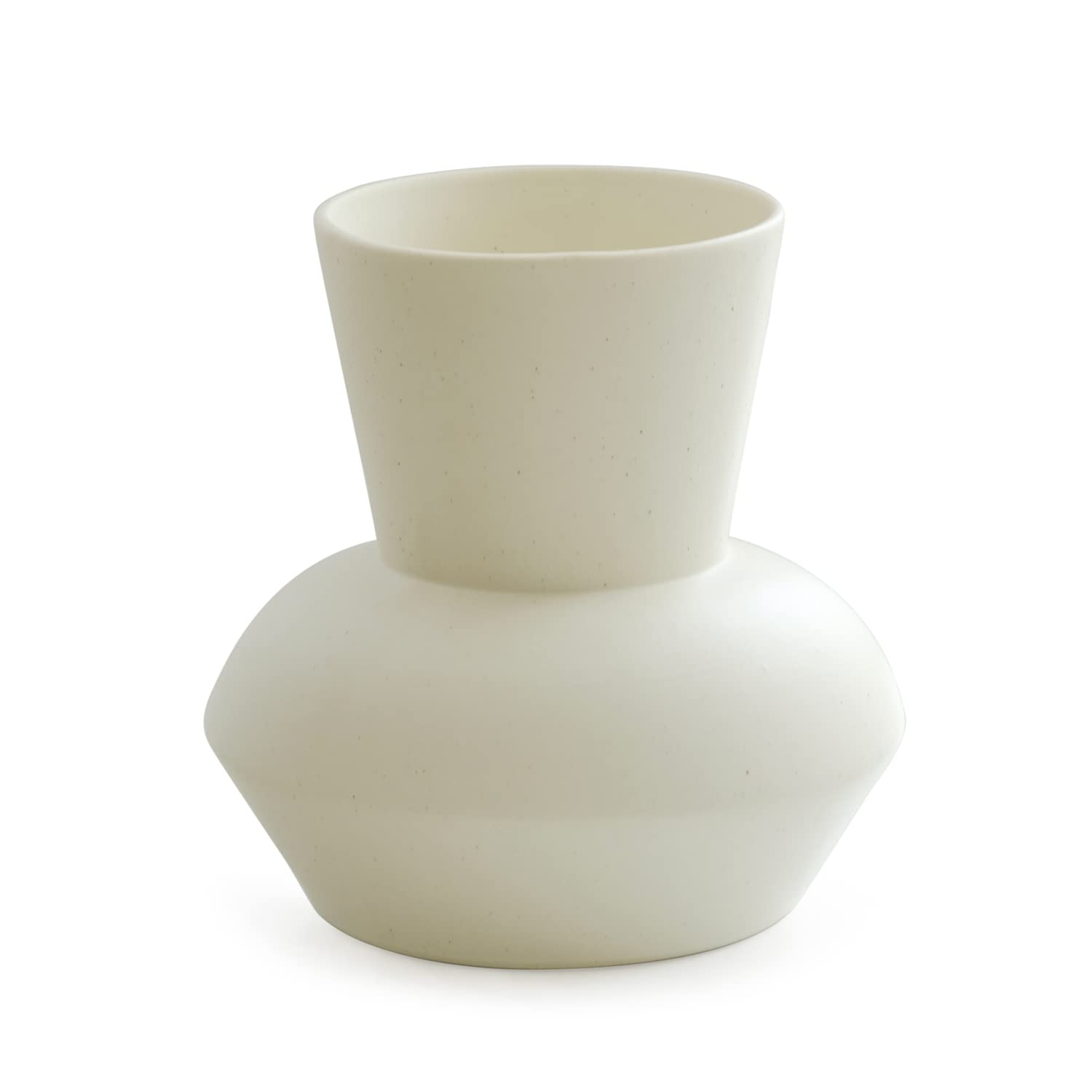 Wide Mouth Ceramic Flower Vase - Minimalist Home Decor for Living Room, Bedroom & Office - Cream White Modern Floral Arrangement Vase - Perfect for Fresh Flowers, Centerpieces and Wedding Decorations