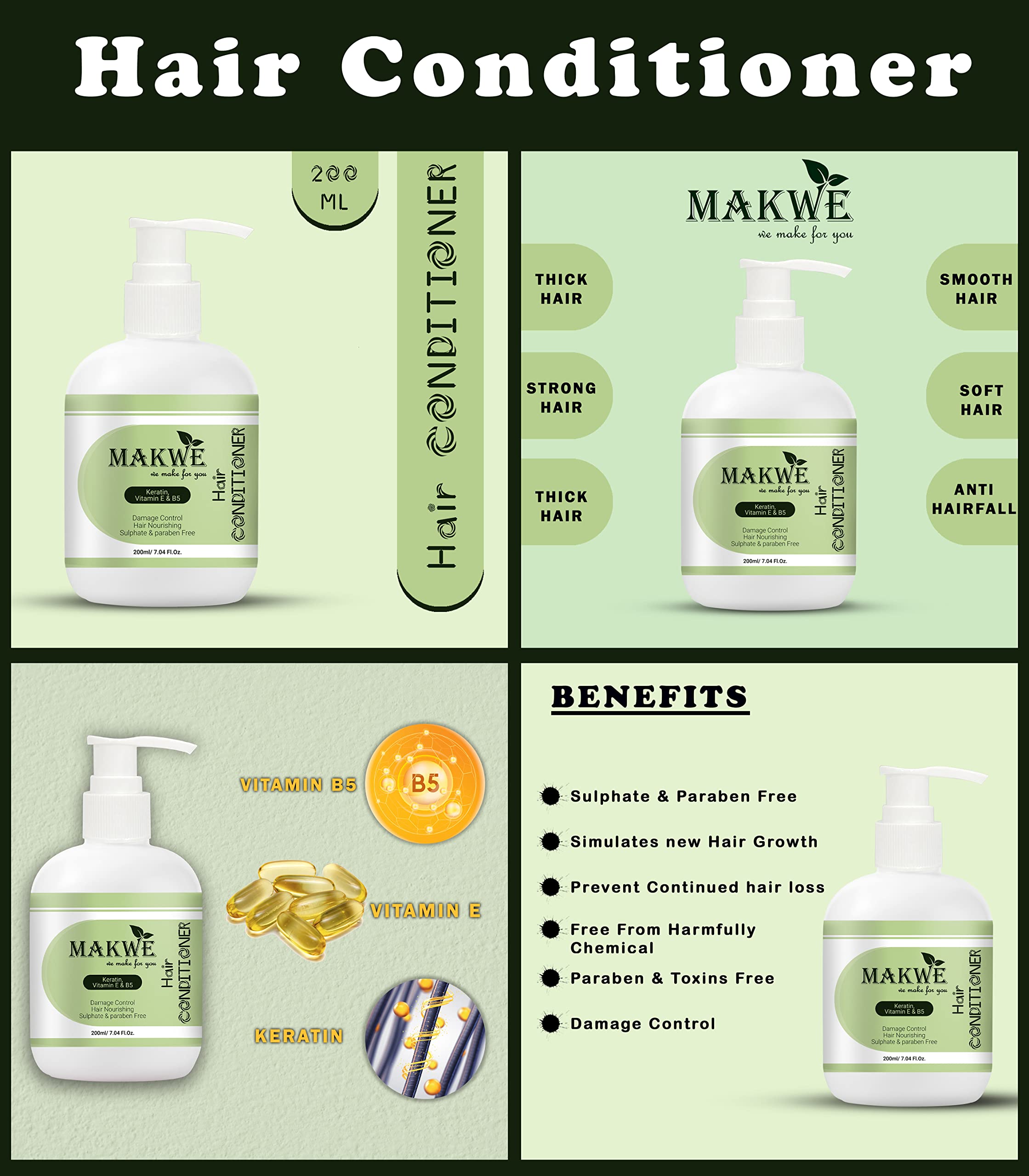 MAKWE Skin Science Onion Black Seed Oil & Vitamin E B5 Hair Conditioner Set - Ultimate Hair Care Kit with Nourishing Conditioner & Repairing Hair Oil for Dry, Damaged Hair | Home & Salon Use