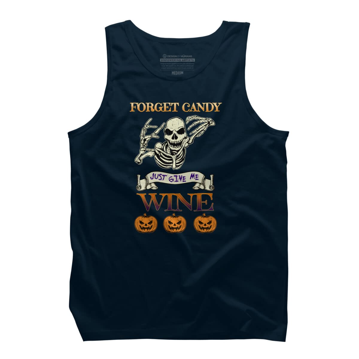 Design By Humans Men's 'Forget Candy Just Give Me Wine' Graphic Tank Top - Soft Cotton Sleeveless Shirt for Casual Wear & Summer Outfits