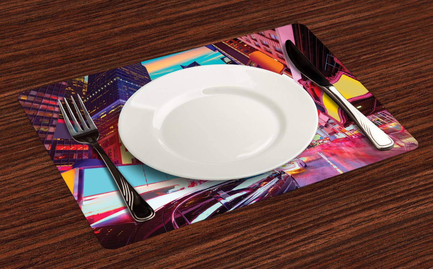 Ambesonne NYC Place Mats Set of 4 - Vibrant Times Square Night View Photo Design, Washable Fabric Table Mats for Dining Room & Kitchen Decor (Multicolor) | Perfect for Dinner Parties, Holiday Gatherings & Urban-Themed Home Styling
