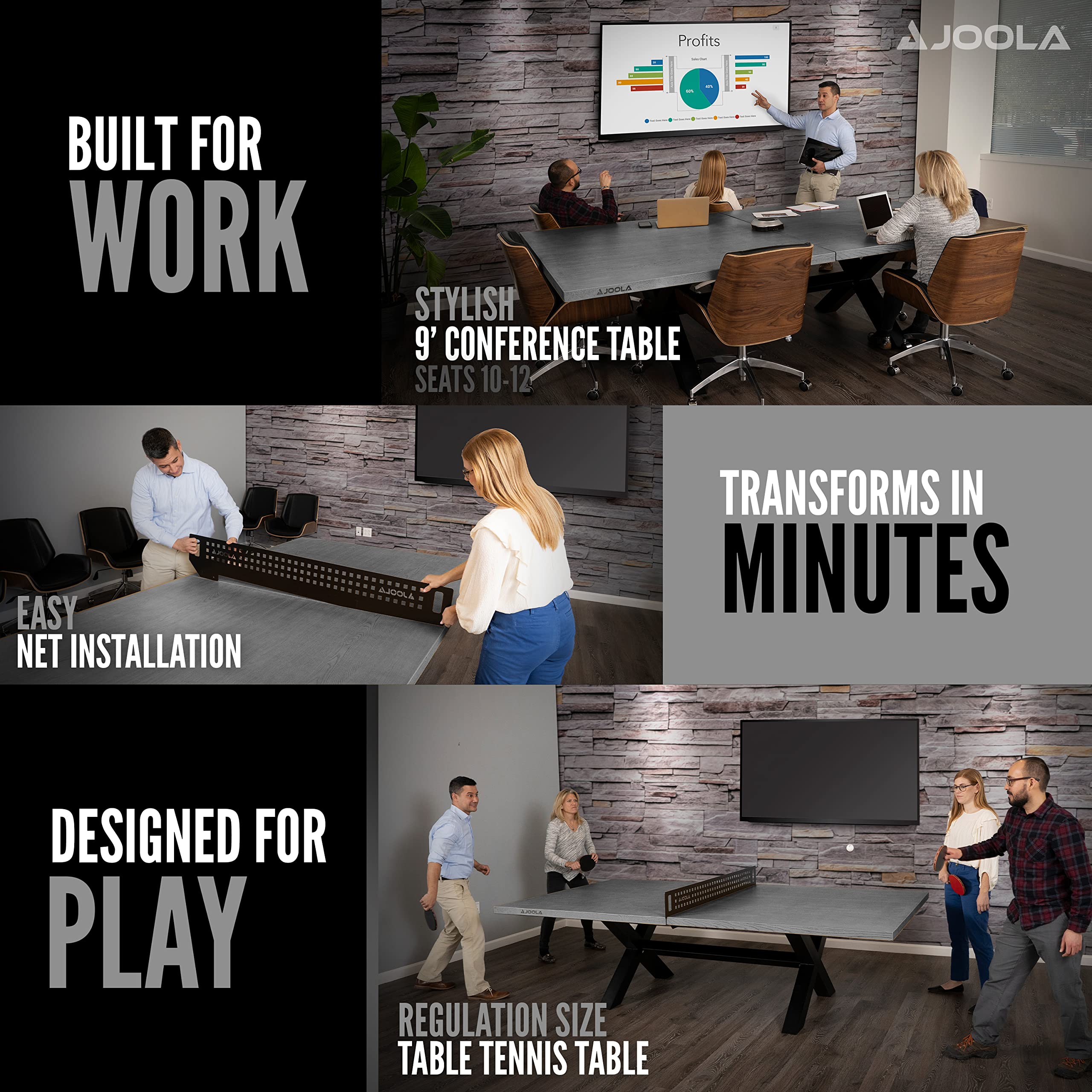 JOOLA Outdoor Ping Pong Table - Multi-Functional Concrete Wood Look Design for Indoor & Outdoor Use - Includes Steel Net & Frame - Perfect for Backyard Games, Parties, and Family Gatherings