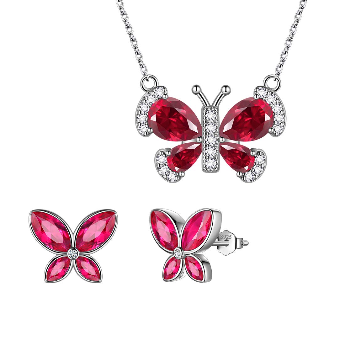 925 Sterling Silver 12 Birthstone Butterfly Jewelry Set for Women - Necklace, Earrings, Ring & Bracelet | Minimalist Crystal Animal Jewelry Gift for Birthday, Anniversary & Everyday Wear