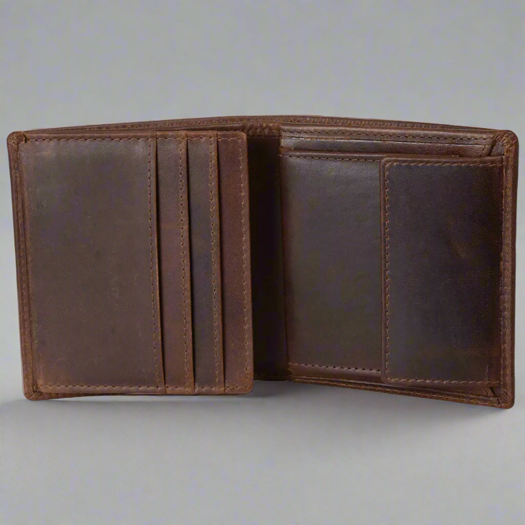 Vintage Leather Tri-Fold Wallet for Men with Change Pocket - Stylish & Durable RFID Blocking Bifold Wallet - Perfect for Everyday Use, Travel & Gifts