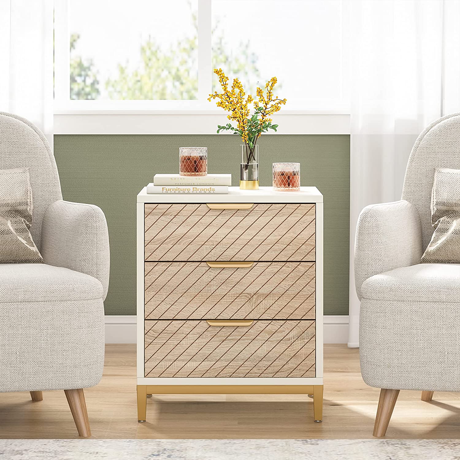 3 Drawer Nightstand - Modern Bedside End Table with Storage for Bedroom, Living Room, or Guest Room - Perfect for Organizing Essentials, Books, and Decor