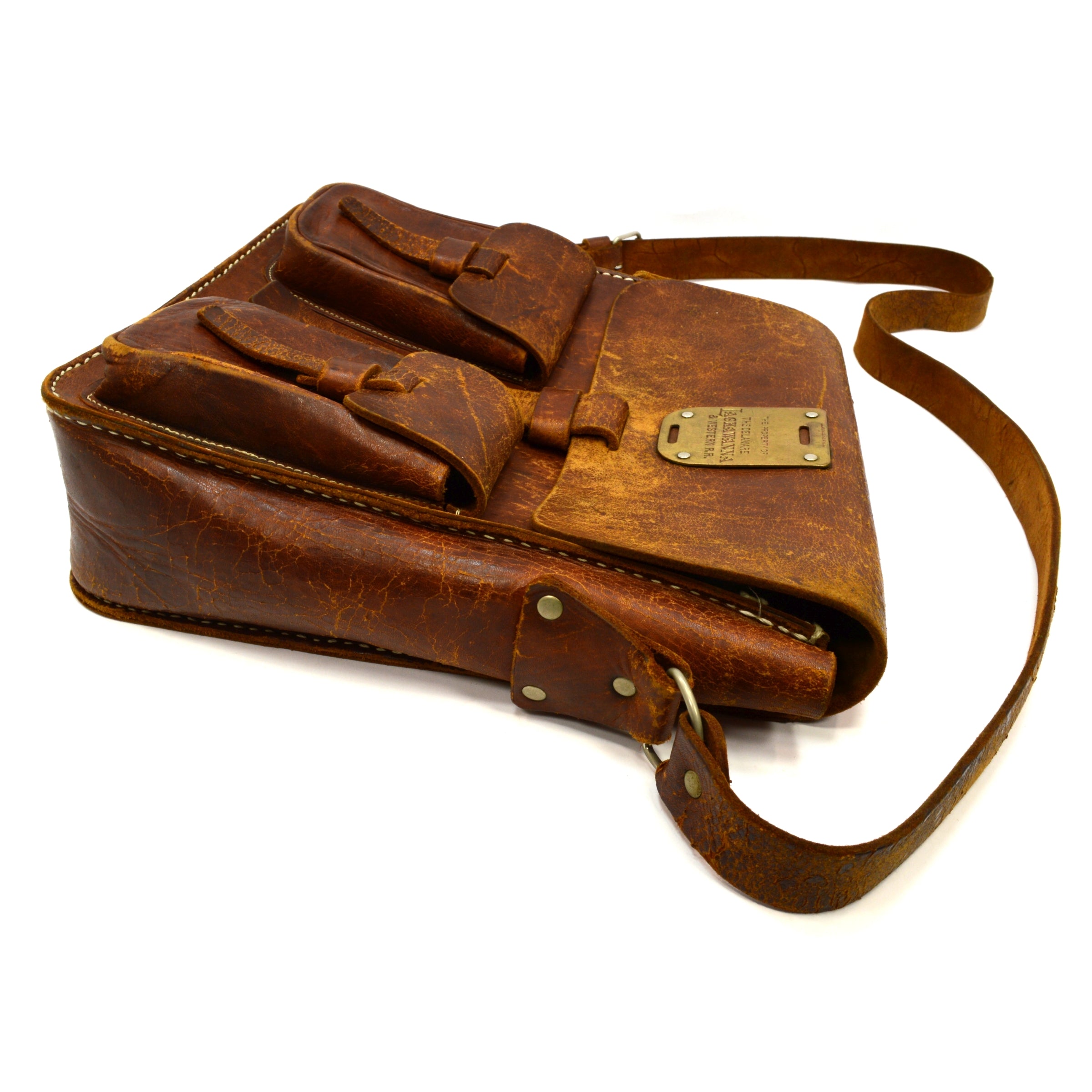 Vintage Antique Brass Train Tag - Delaware Lackawanna & Western Railroad Leather Bag - Rare Collectible - Perfect for Train Enthusiasts & Vintage Fashion Accessories