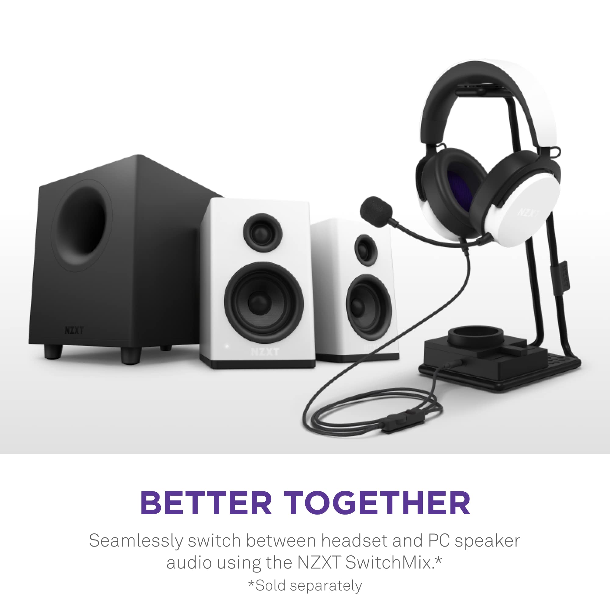 NZXT Relay Wired PC Gaming Headset with Hi-Res Audio & DTS:X 7.1 Surround Sound - Lightweight Comfort Design, Detachable Mic - White (AP-WCB40-W2) - Perfect for Competitive Gaming, Streaming & Long Gaming Sessions