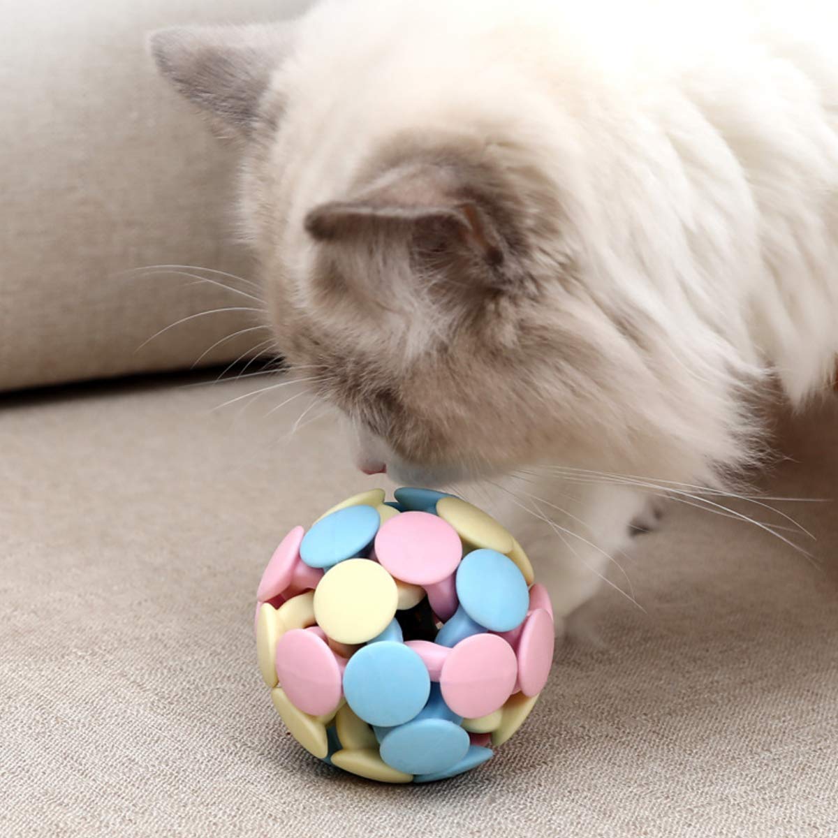 Durable Rubber Cat & Dog Chew Toy - 2Pcs Bouncy Ball with Sounding Bell for Teeth Cleaning, Squeaky Pet Play | Great for Indoor Playtime & Dental Health