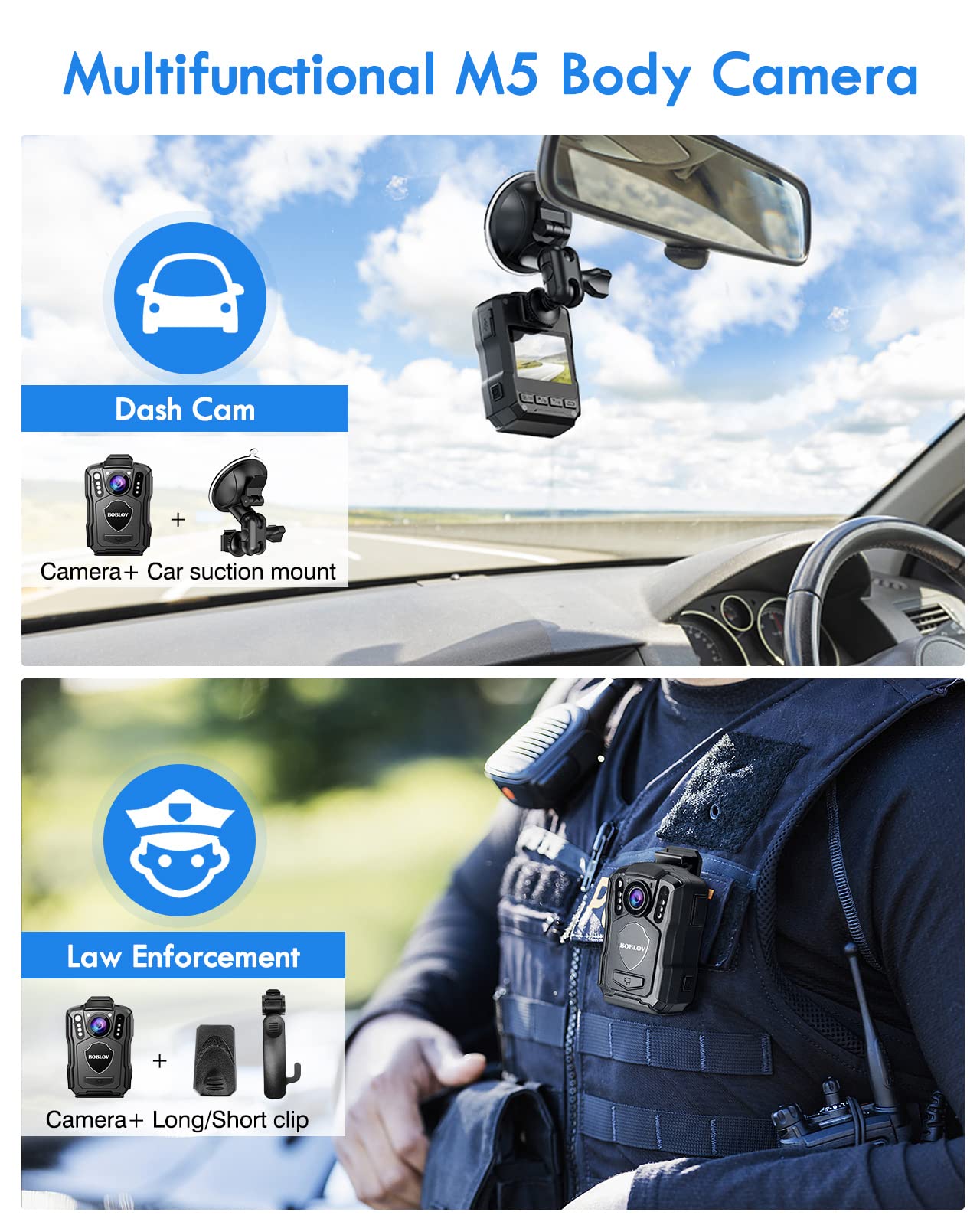 BOBLOV M5 2K 64GB Police Body Camera with GPS, 1440P HD Body Worn Camera, 4200mAh Battery, IP67 Waterproof, Magnetic Mount - Ideal for Law Enforcement, Security Guards & Night Patrols