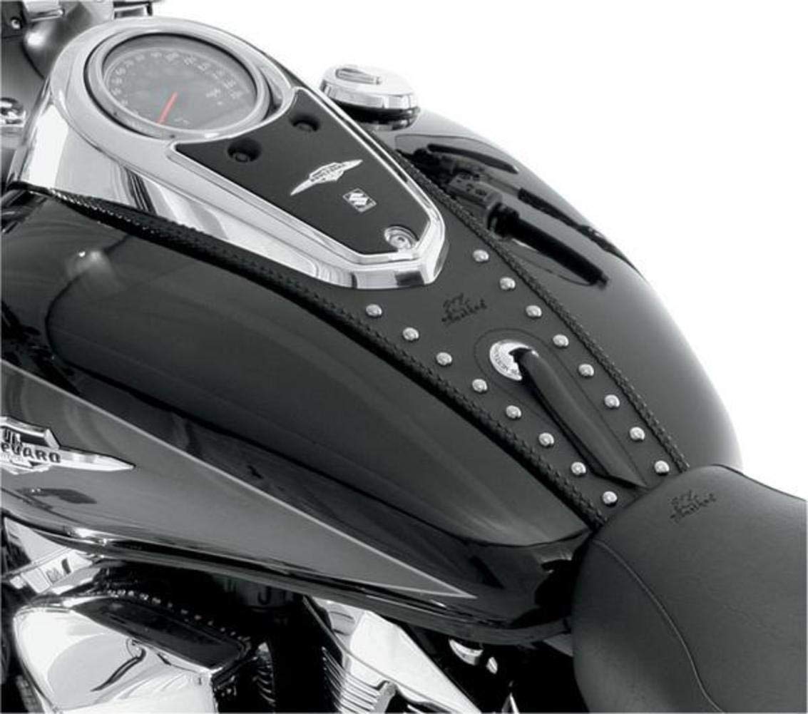 Premium Black Studded Motorcycle Tank Bib for Harley Davidson 2007-2012 & Yamaha V-Star 130 - Mustang Seats Compatible - Universal Fit - Enhances Bike Style & Protection (Perfect for Cruiser Riders & Long-Distance Touring)