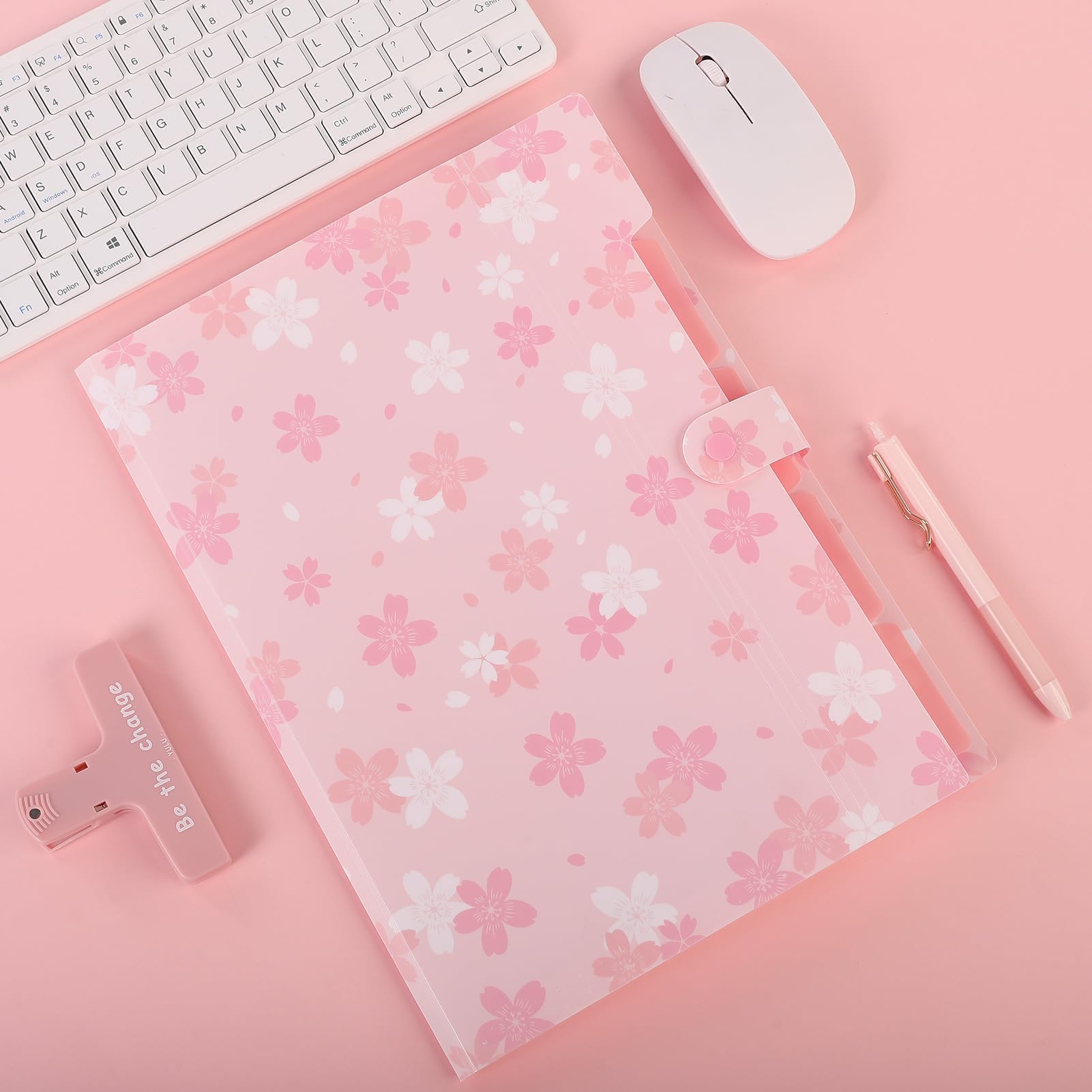 SKYDUE 5-Pocket Expanding File Folder - Letter Size Document Organizer for Office & School Supplies - Pink