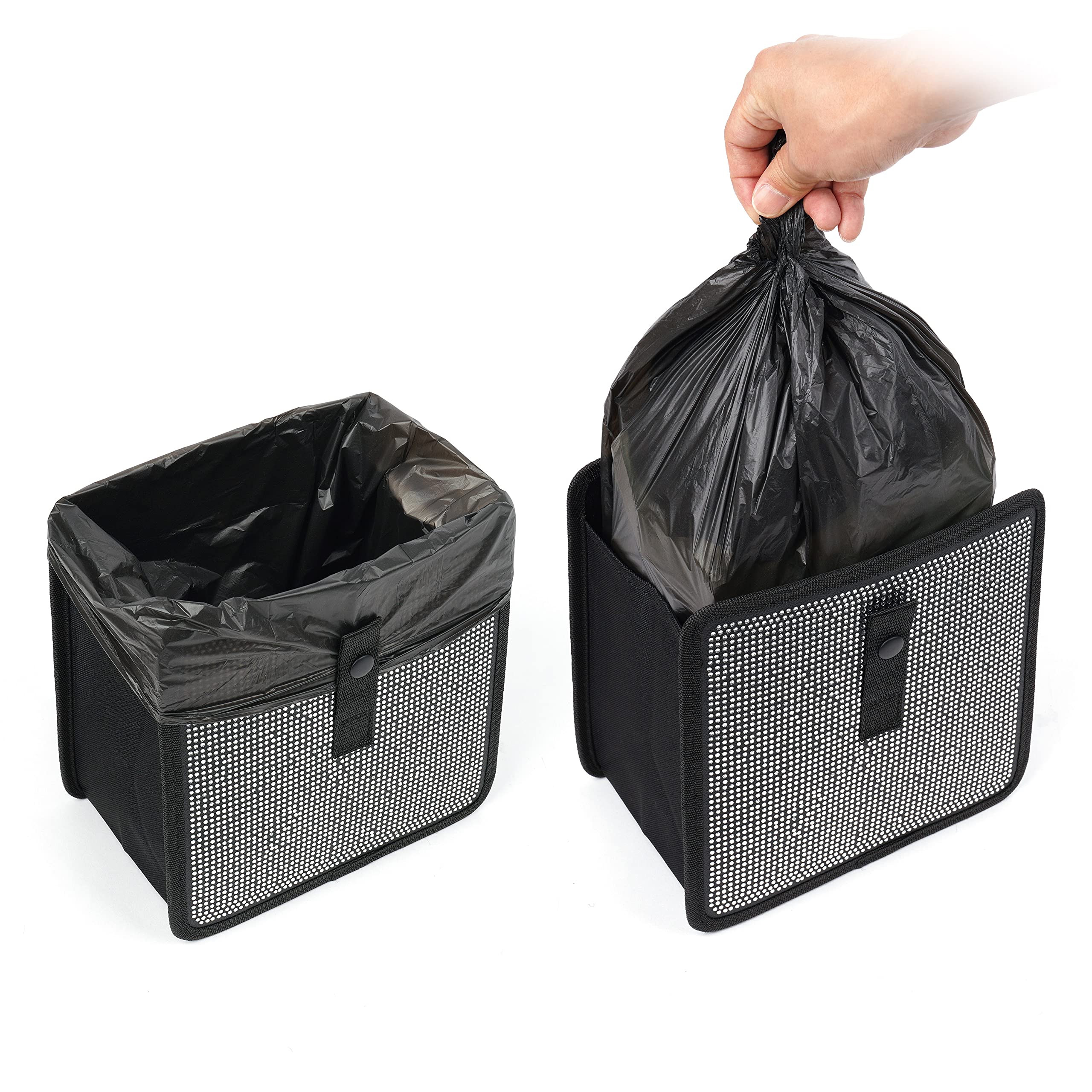 Foldable Hanging Car Trash Can - Vegan Leather & Oxford Fabric Vehicle Garbage Bin for Cars, SUVs, Trucks | Medium Diamond Design | Perfect for Road Trips, Commuting & Keeping Your Car Clean