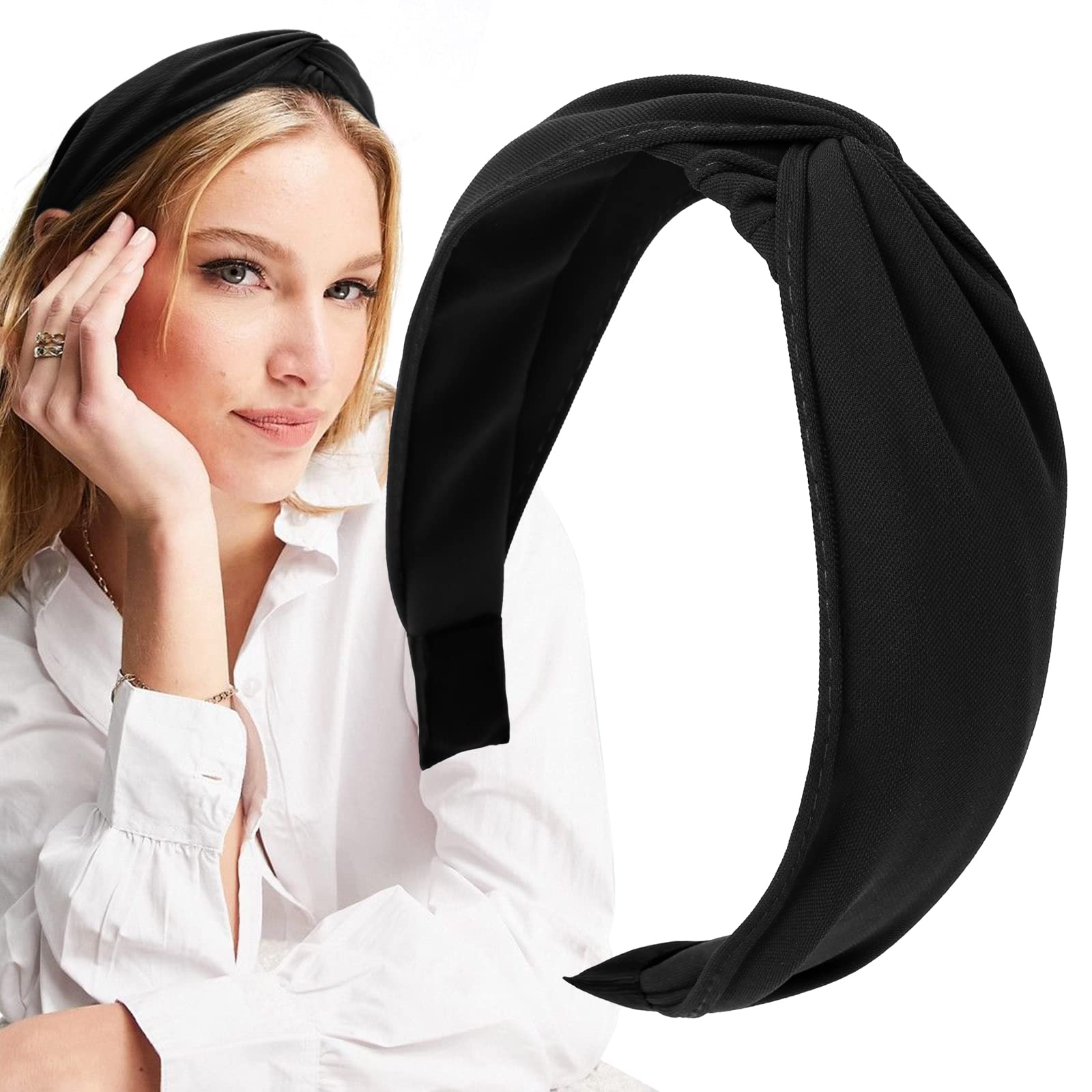 WOVOWOVO Women's Non-Slip Knotted Headbands - Fashion Elastic Yoga Hair Bands for Women & Girls, Wide Twist Headwear (Black) | Perfect for Workouts, Yoga, Running & Daily Hair Accessories