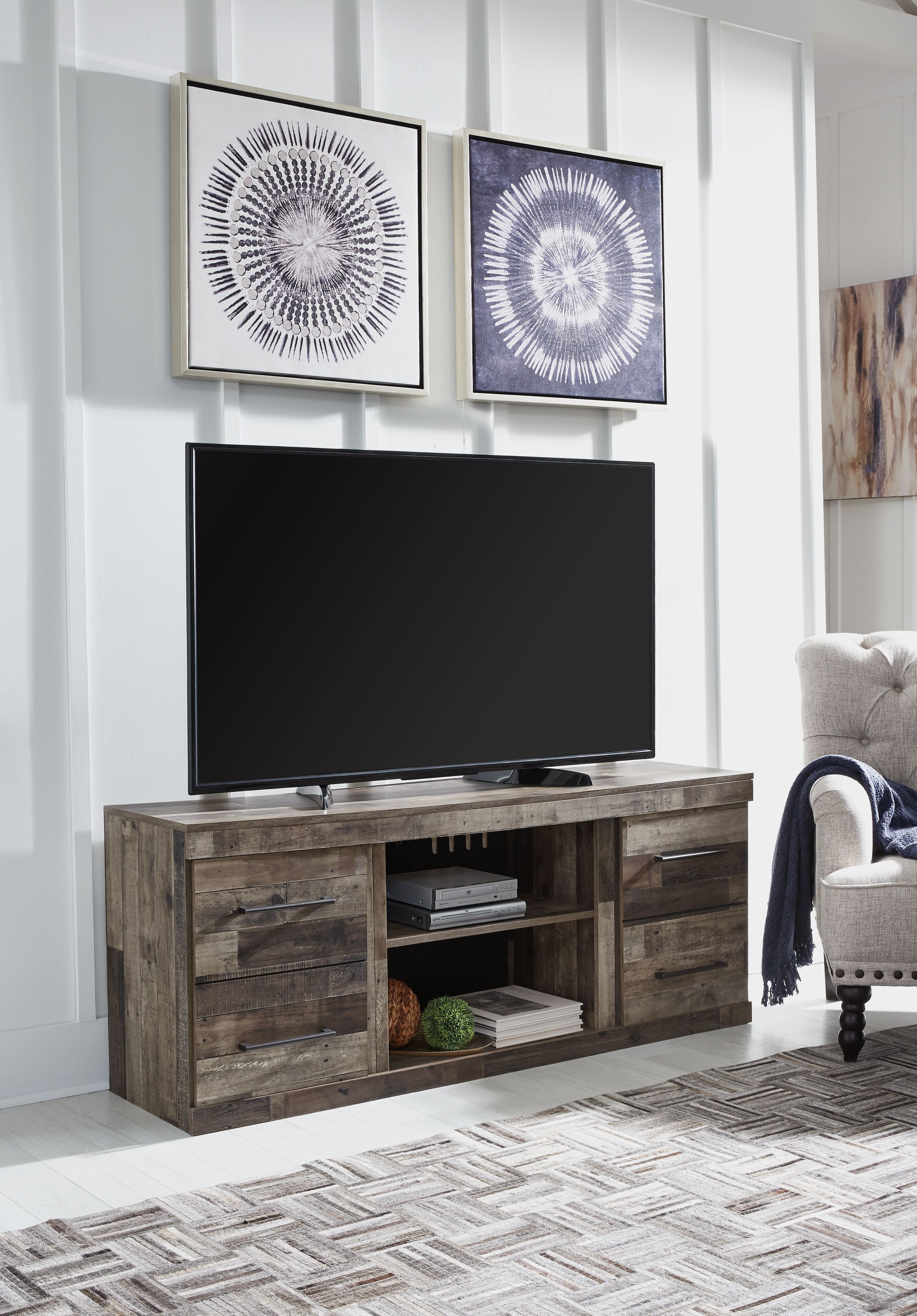 Derekson Multi Gray TV Stand with Fireplace - Modern Entertainment Center for LG TVs - Perfect for Living Room, Bedroom & Home Theater Setup
