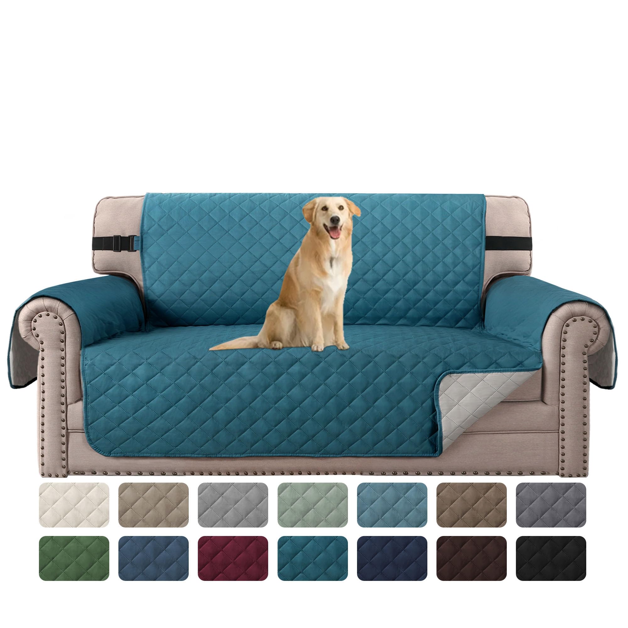 Reversible Loveseat Cover for 2 Cushion Couches - Water Resistant, Non-Slip Pet Furniture Protector - Oversized Sofa Cover in Dark Teal/Beige - Perfect for Pet Owners & Home Decor