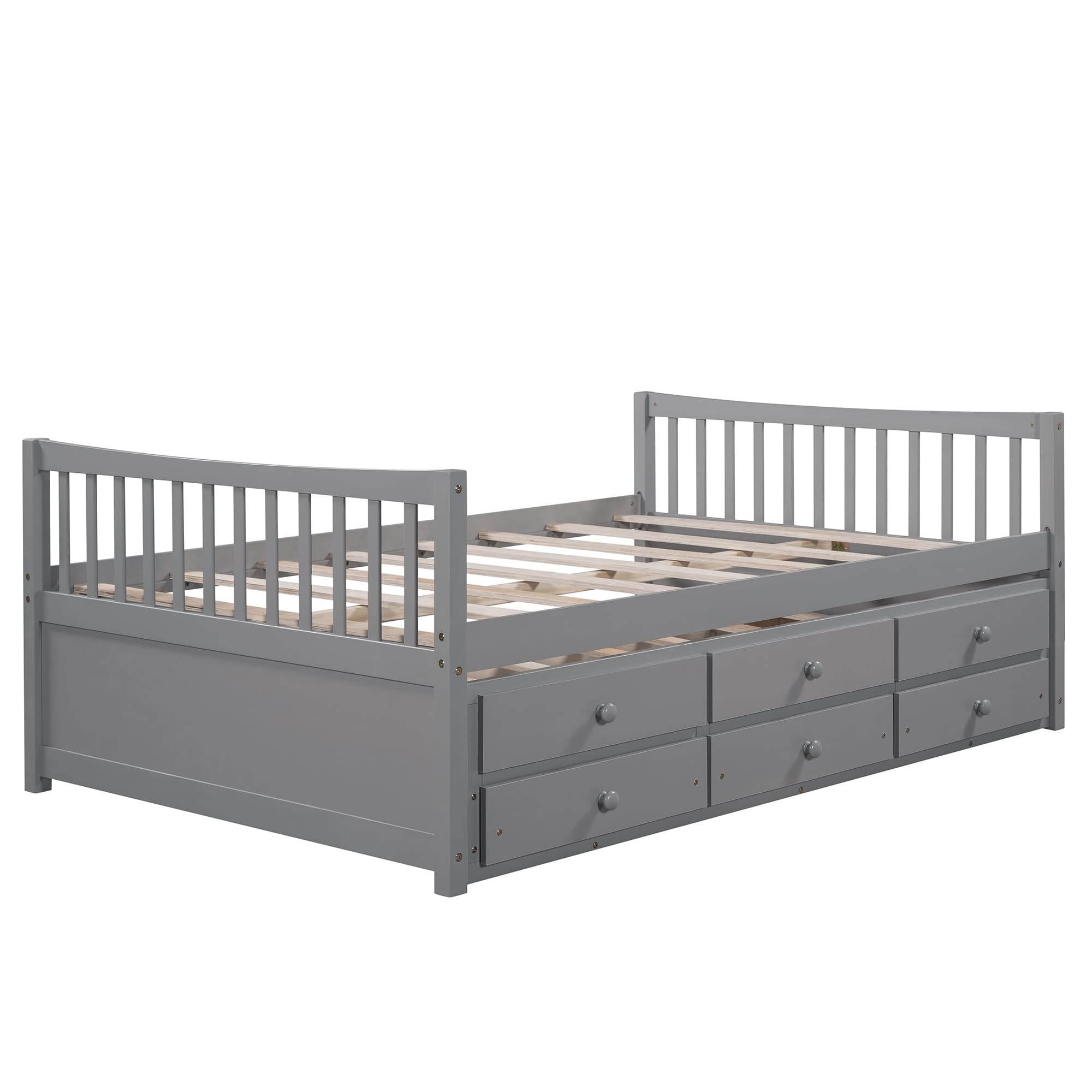 **Harper & Bright Designs Full Size Daybed with Twin Trundle & 3 Storage Drawers – Wooden Captain’s Bed for Kids, Guests & Sleepovers – Space-Saving Platform Bed (Gray) – Perfect for Small Rooms, Dormitories & Guest Bedrooms**
