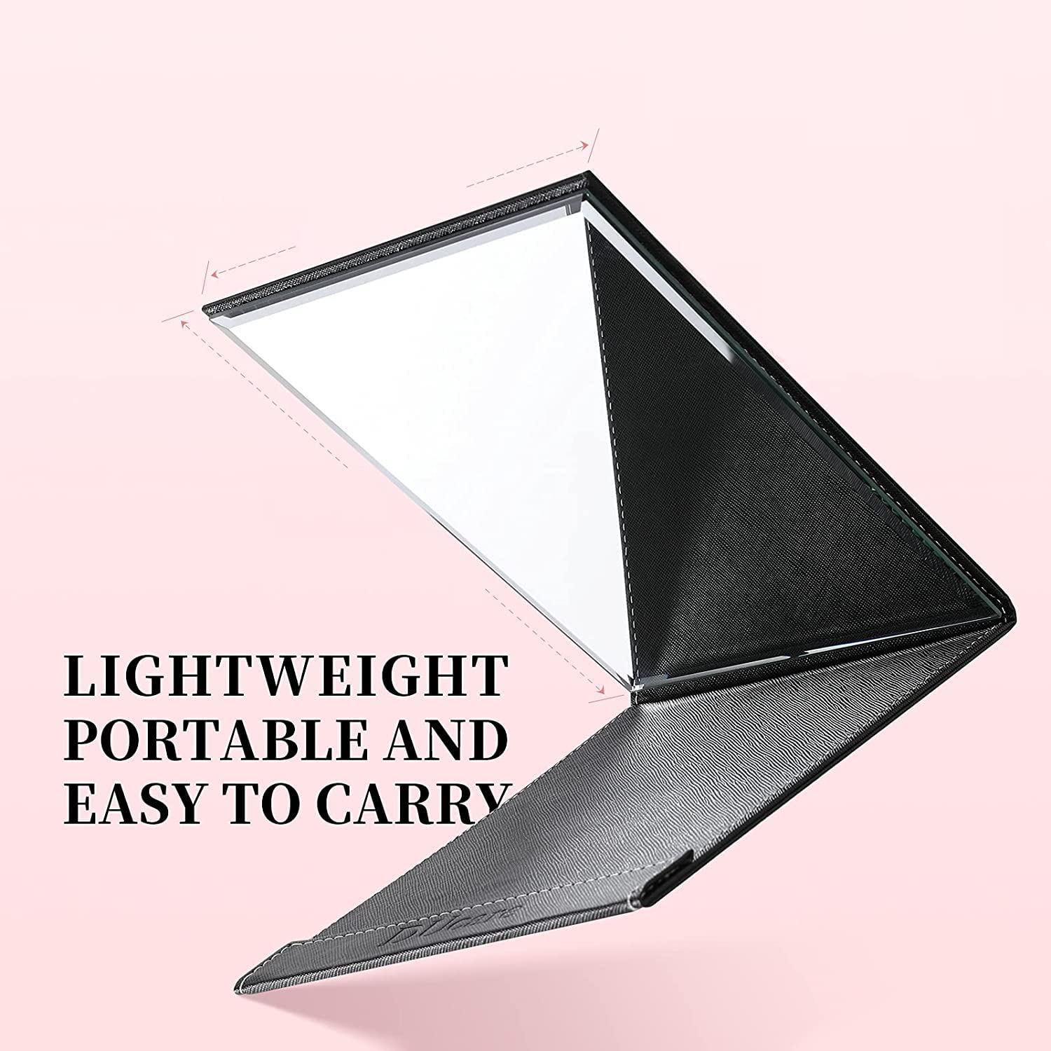 NAIDEV Hexagonal Framed Glass Makeup Mirror with PU Leather Case - Portable Folding Vanity Mirror for Travel, Home & Office - Perfect for Shaving, Makeup & Beauty Gifts (Black, Tabletop Mount)