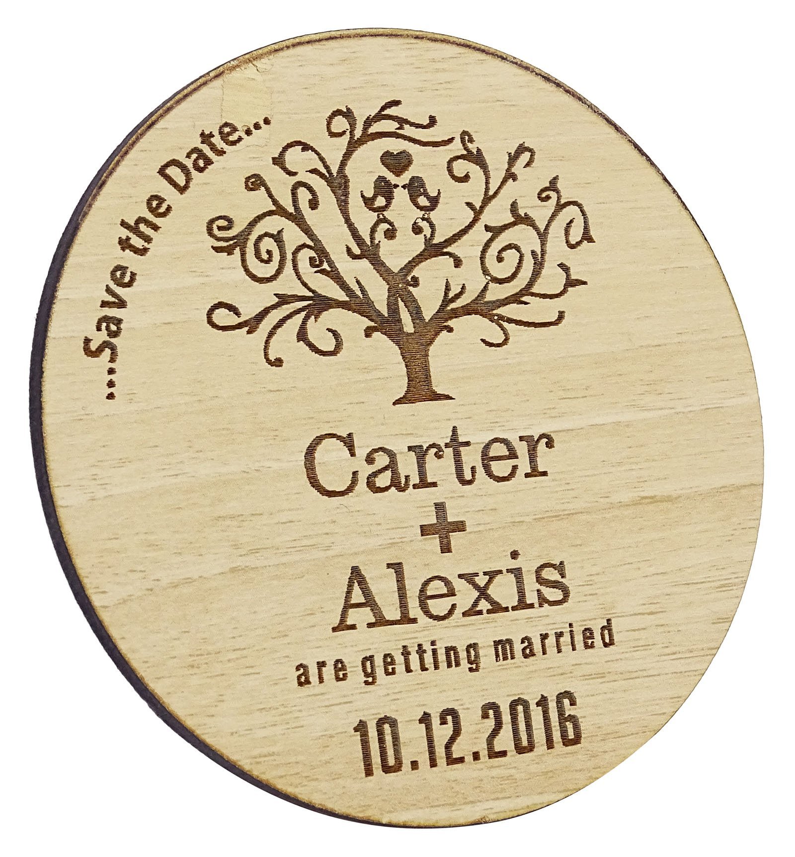 Personalized Rustic Wooden Save The Date Magnets - Custom Engraved Wedding Announcement Idea for Invitations, Bridal Showers & Anniversary Celebrations