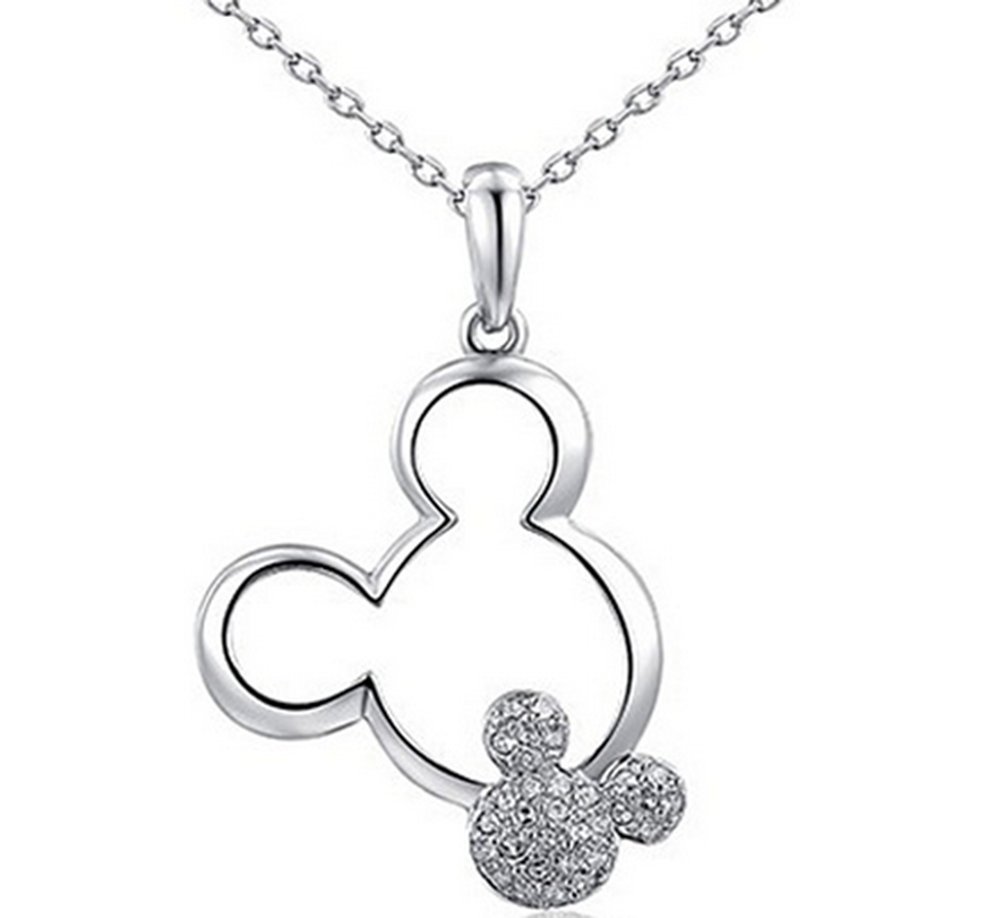 Rose Gold Plated Heart & Twin Mickey Mouse Necklace for Women - Elegant Disney Jewelry Gift for Birthdays, Anniversaries & Special Occasions