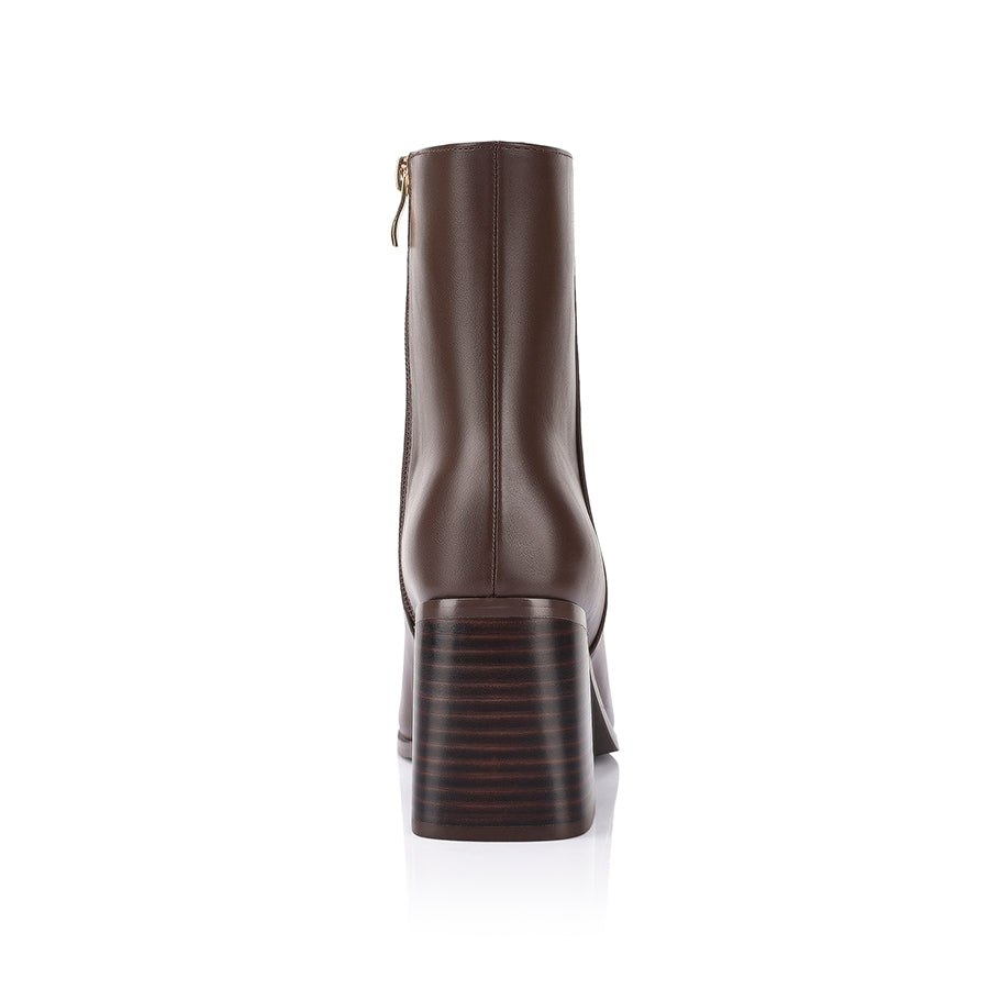 Liliah Women's Ankle Boots - Chocolate Brown Leather Mid Calf Booties for Fall Winter Fashion, Comfortable Casual & Office Wear