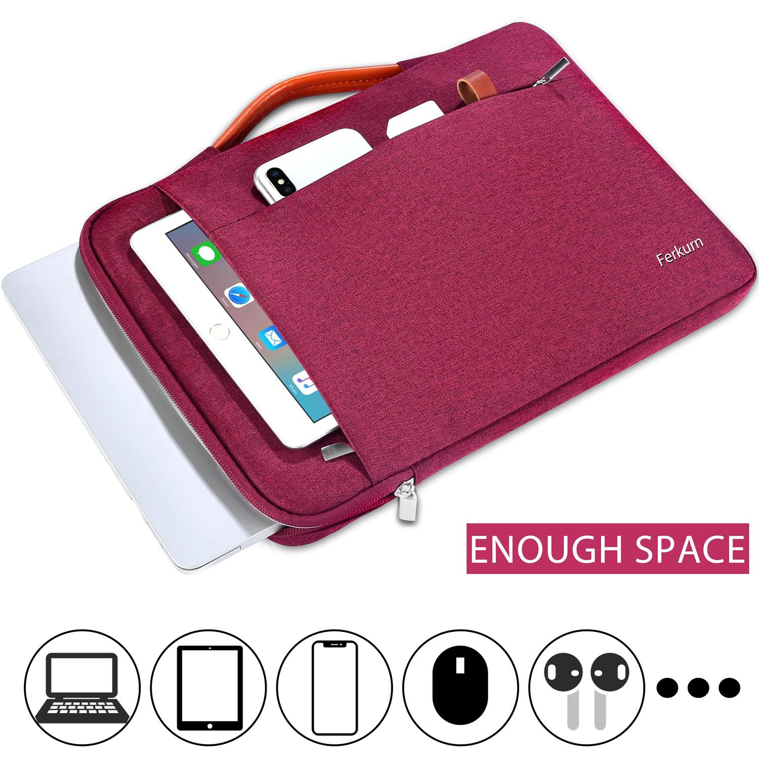 Waterproof 14 Inch Laptop Sleeve Case - Compatible with MacBook Air/Pro, iPad, Surface Pro, Chromebook, Acer Spin, HP, Dell, ASUS Vivobook & Samsung | Shockproof & Scratch-Resistant Protection for Travel, Work & School (Red)