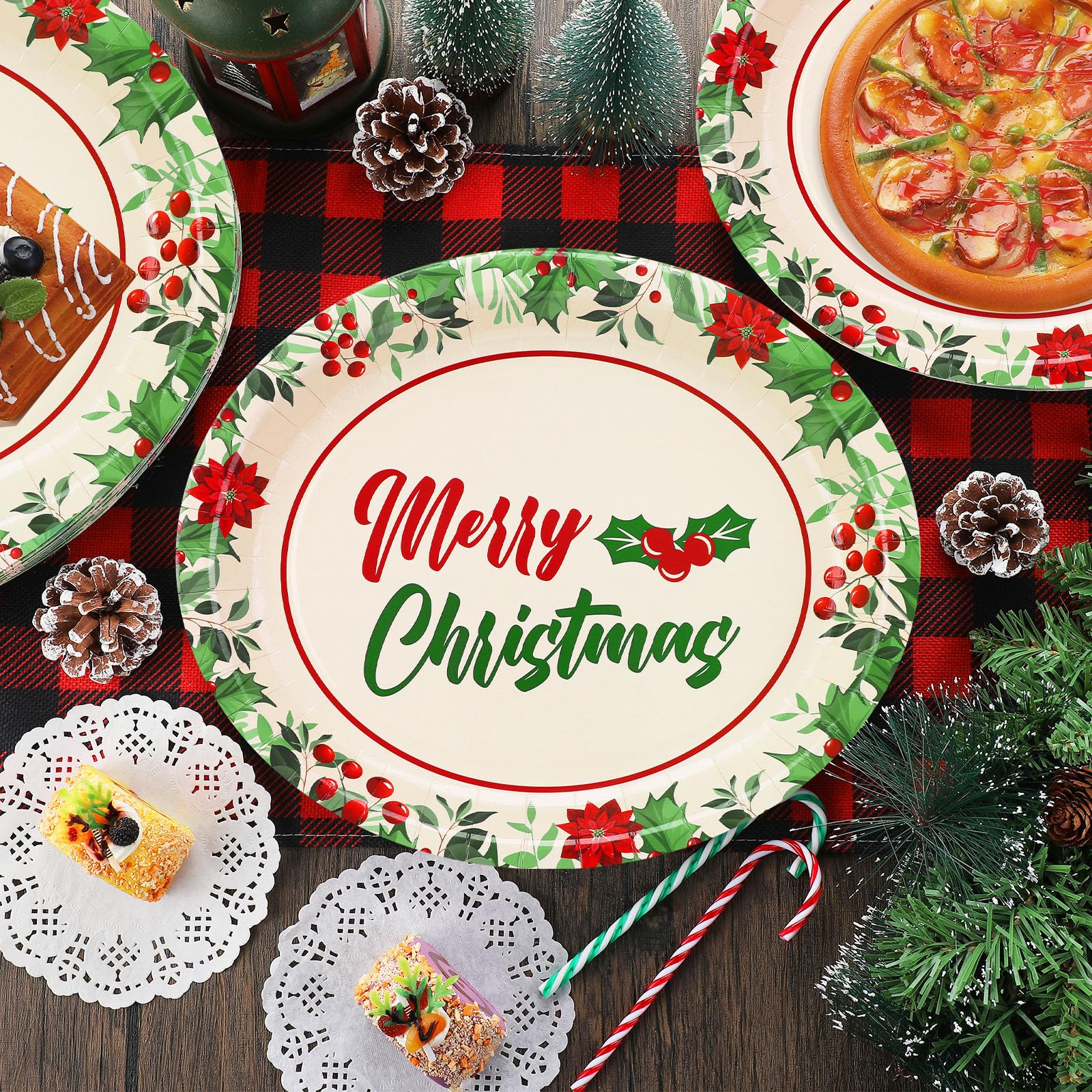 100 Count Christmas Oval Paper Plates Bulk 10