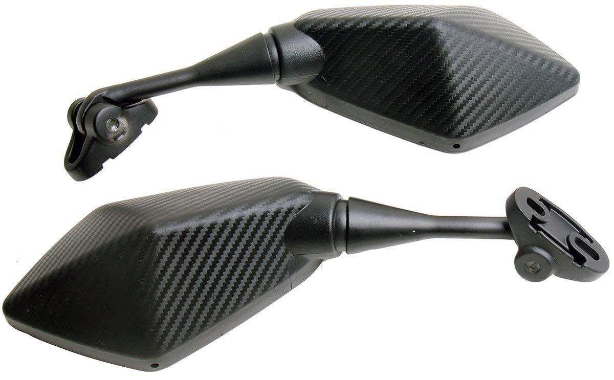 Black Carbon Fiber Sport Motorcycle Rear View Mirrors - Compatible with 2007 Kawasaki Ninja 650R EX650A - High Performance Mirrors for Racing, Street Riding & Daily Commuting