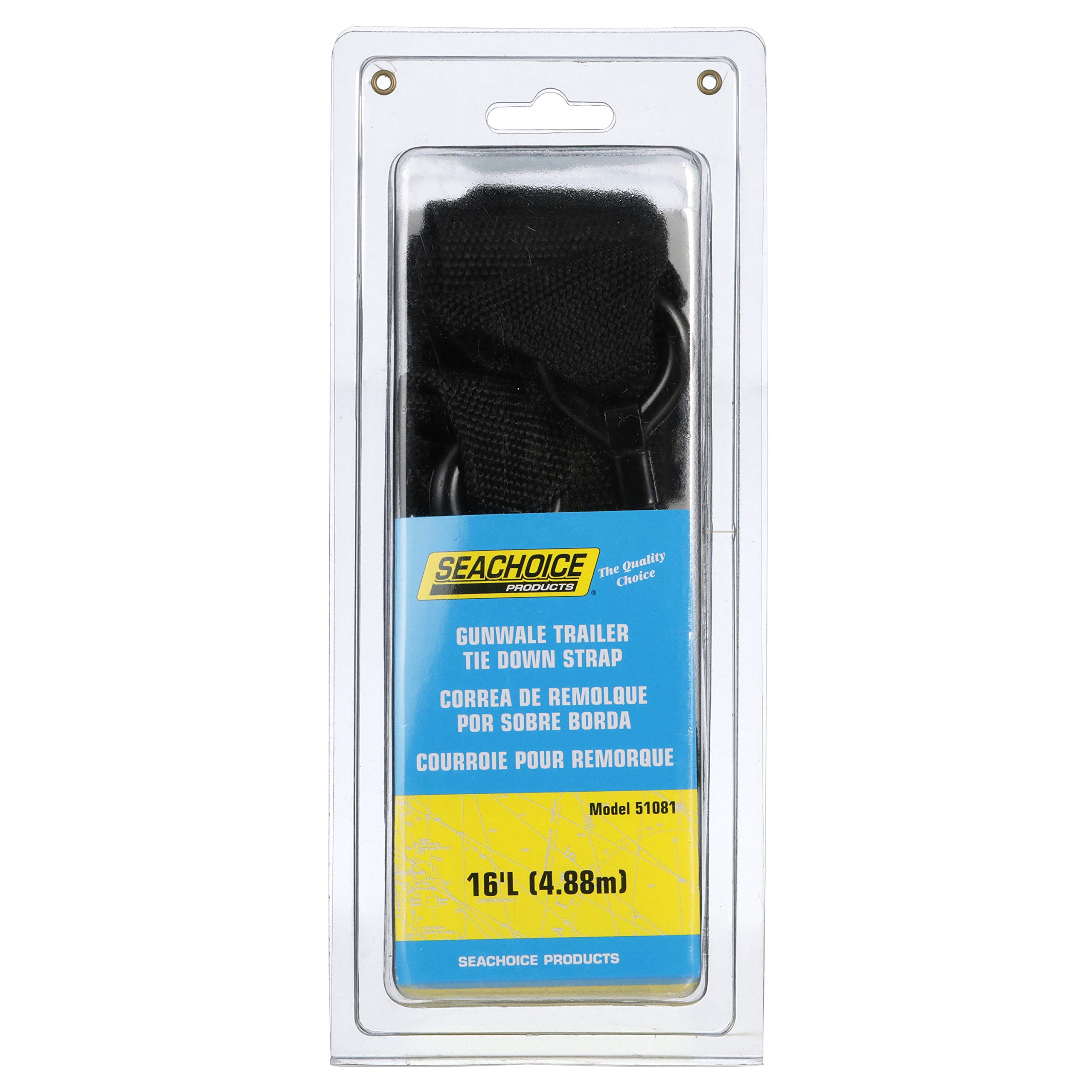 Seachoice Gunwale Tie Down Boat Strap - 16 Ft Heavy Duty Marine Rope with Adjustable Hook - Secure Kayaks, Canoes & Jet Skis to Trailers - Black Boating Accessories for Water Sports & Outdoor Adventures