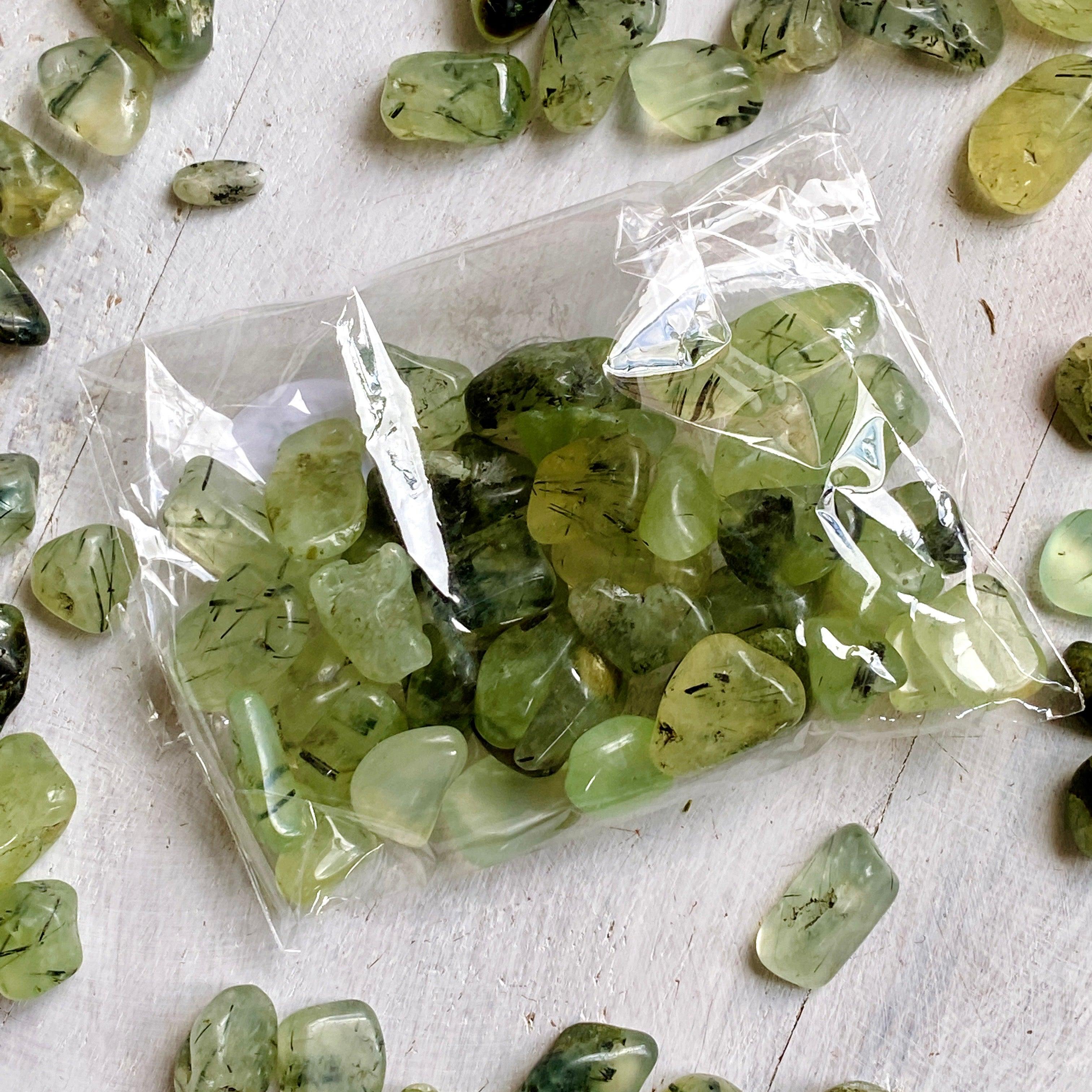 50g Mini Tumbled Prehnite with Epidote Stone Chips - Natural Healing Crystals for Meditation, Reiki & Home Decor