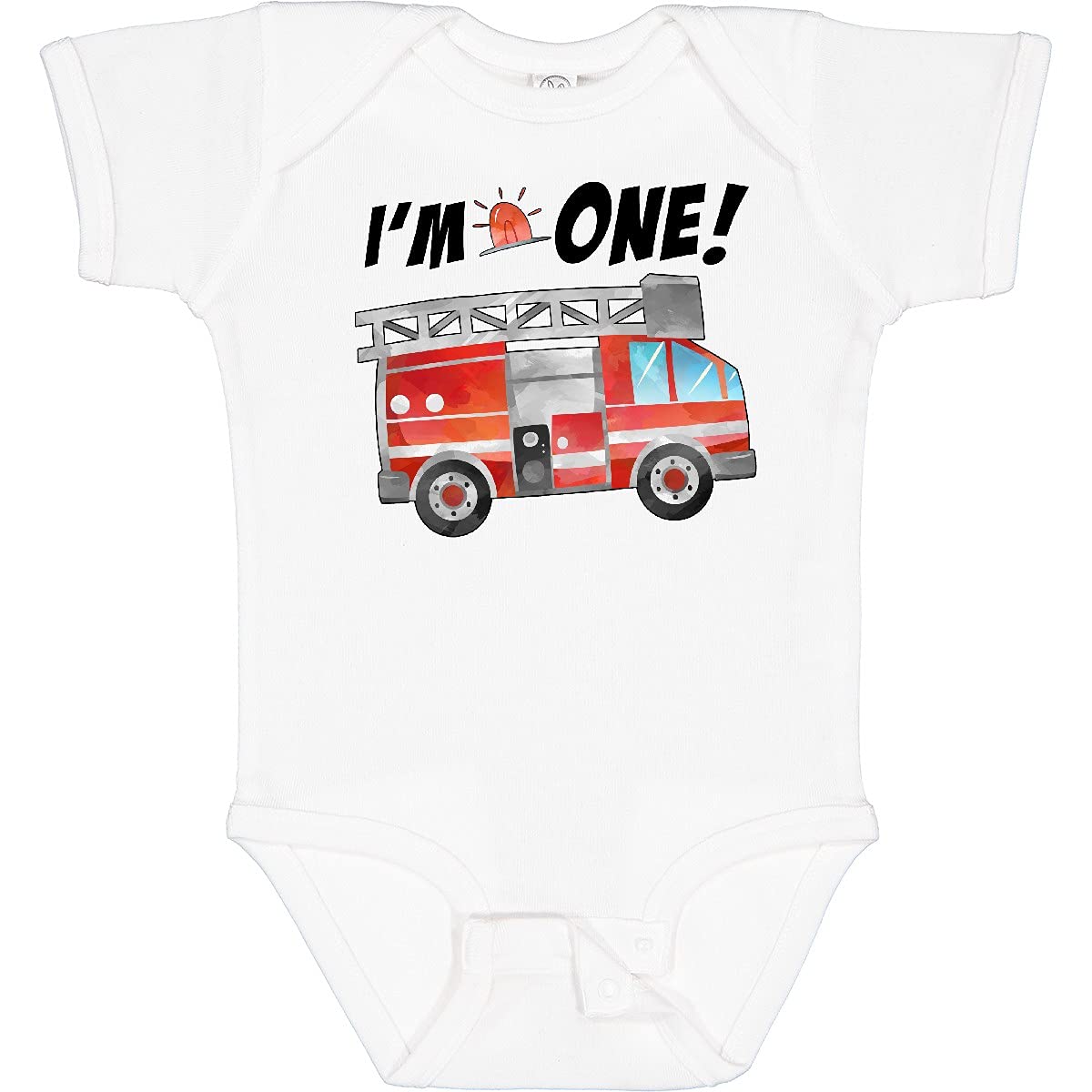 inktastic I'm 1 Fire Truck 1st Birthday Baby Bodysuit - Cute Outfit for Boys Girls Birthday Party, Photo Shoot & Special Occasions