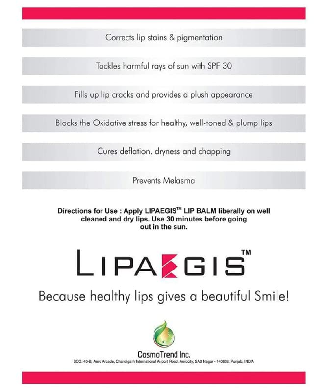 LIPAEGIS SPF 30 Lip Balm for Dry Cracked Lips - Dark to Light Pigmentation Care with Rose Oil, Vitamin E & Shea Butter | Moisturizing Treatment for Sun Damaged Lips | Perfect for Outdoor Activities, Hiking & Daily UV Protection
