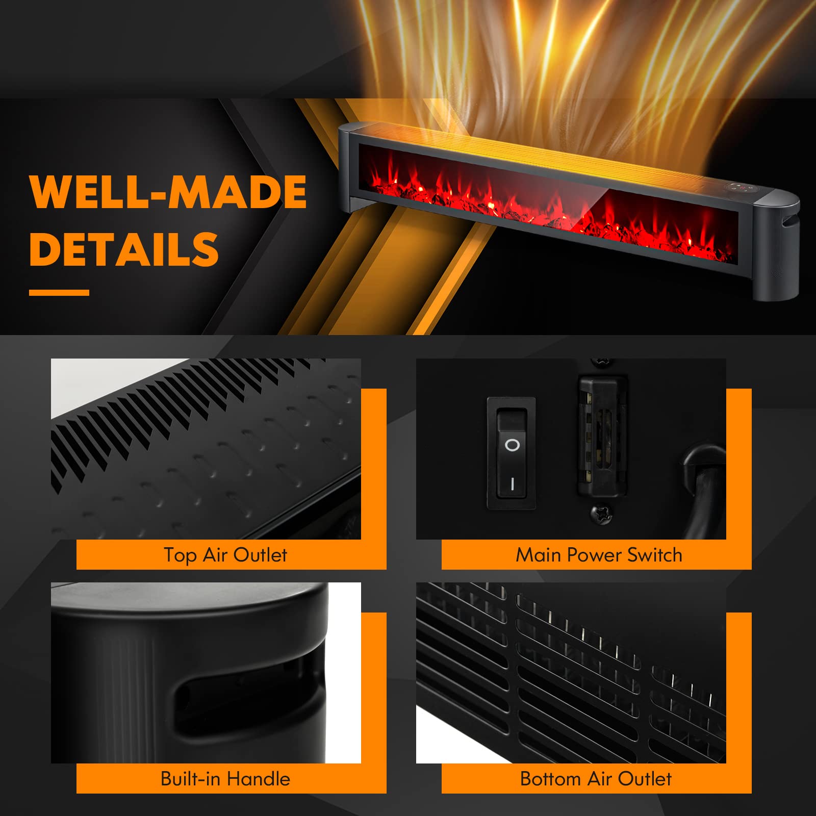 Tangkula 1400W Electric Baseboard Heater with Remote Control - 6 Adjustable 3D Flame Effects, Built-in Thermostat & Timer - Overheat & Waterproof Protection (IPX4) - Perfect for Bedroom, Living Room & Office Heating
