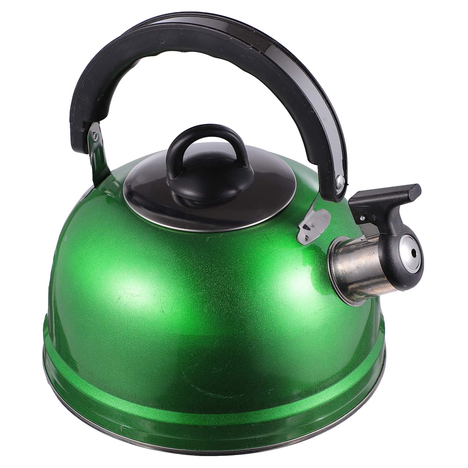 FRCOLOR Stainless Steel Whistling Tea Kettle - Stovetop Water Kettle with Ergonomic Handle for Home & Kitchen - Classic Green Metal Teapot for Boiling Water, Making Tea, Coffee & Hot Beverages