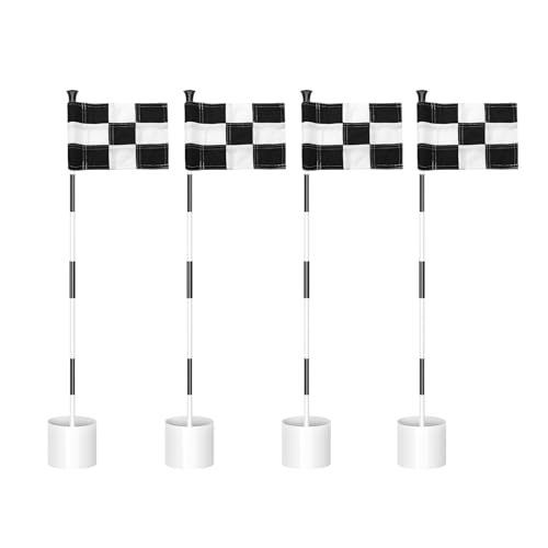 Striped Pole w/ Black&White Check Flag, 4-Pack