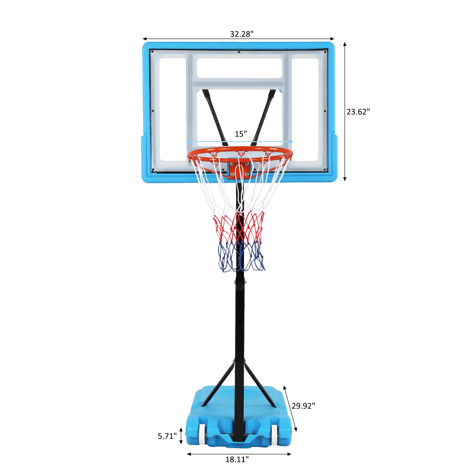 Portable Pool Basketball Hoop - Adjustable 45-53