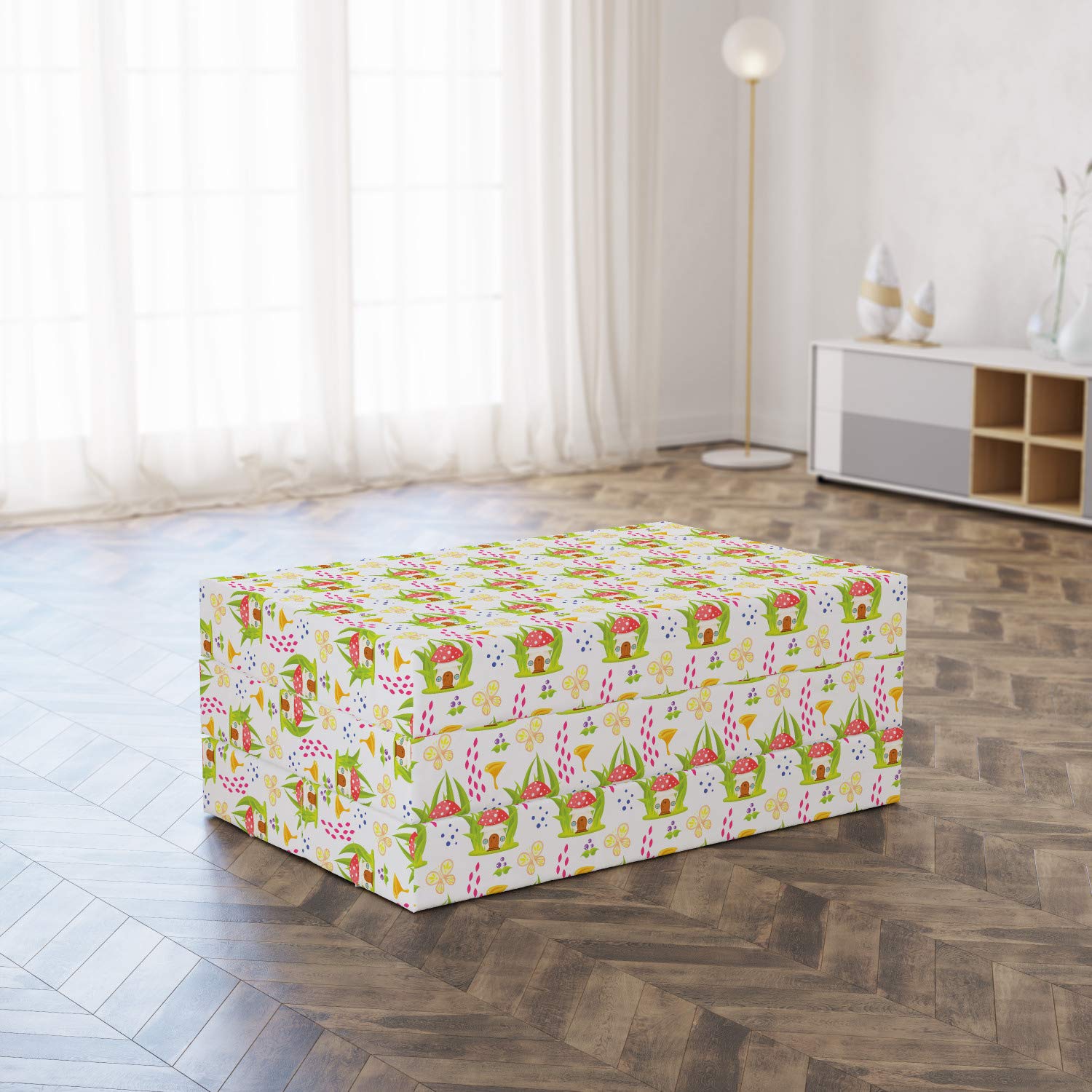 Ambesonne Foldable Mattress - Spring Forest Toadstool Design | Portable Guest Bed & Floor Mattress for Camping, Travel & Home Use