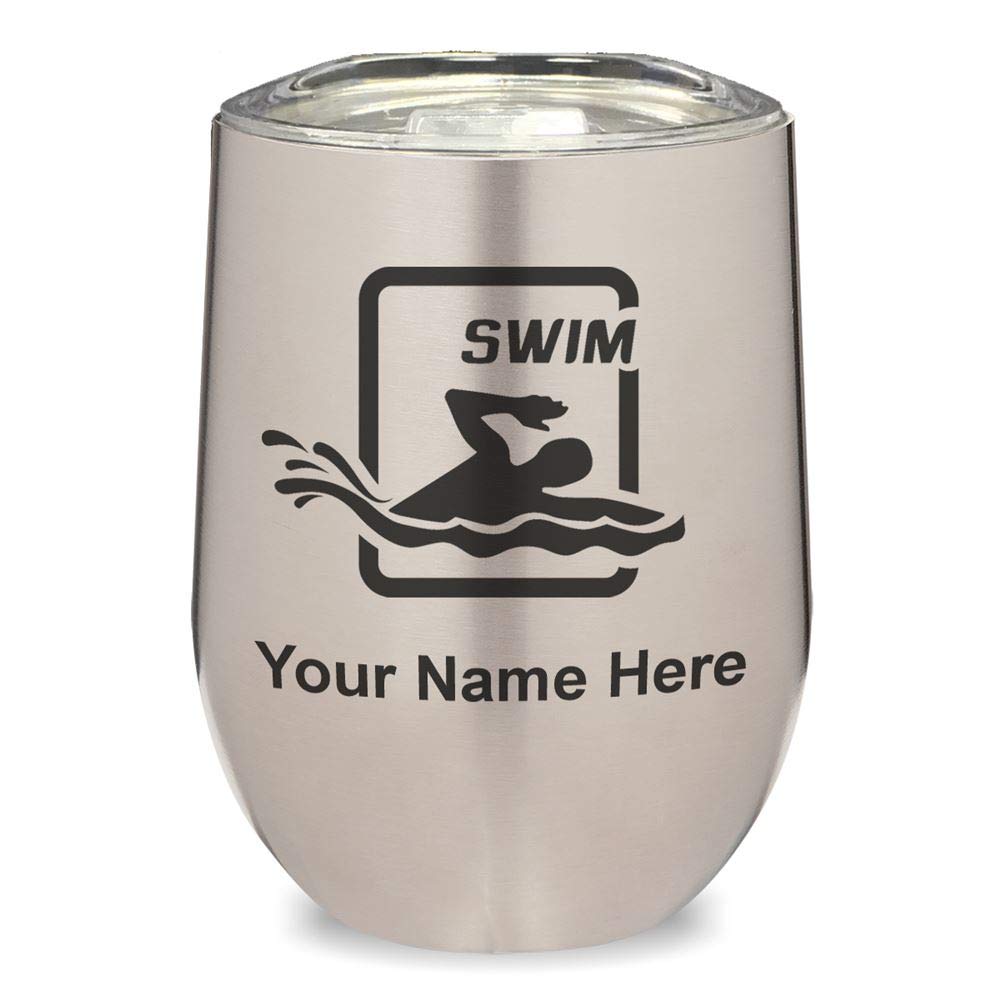 LaserGram Double Wall Insulated Stainless Steel Wine Tumbler with Personalized Engraving - 18oz Leakproof Cup for Swimming, Beach, Camping & Outdoor Activities (Stainless Steel)